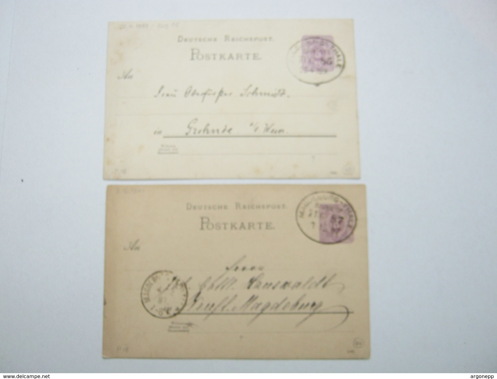 1887/89 , MAGDEBURG - THALE , 2 Karten Mit Bahnpostsempeln ZUG 85 Bzw 87     , Klare Stempel - Briefkaarten