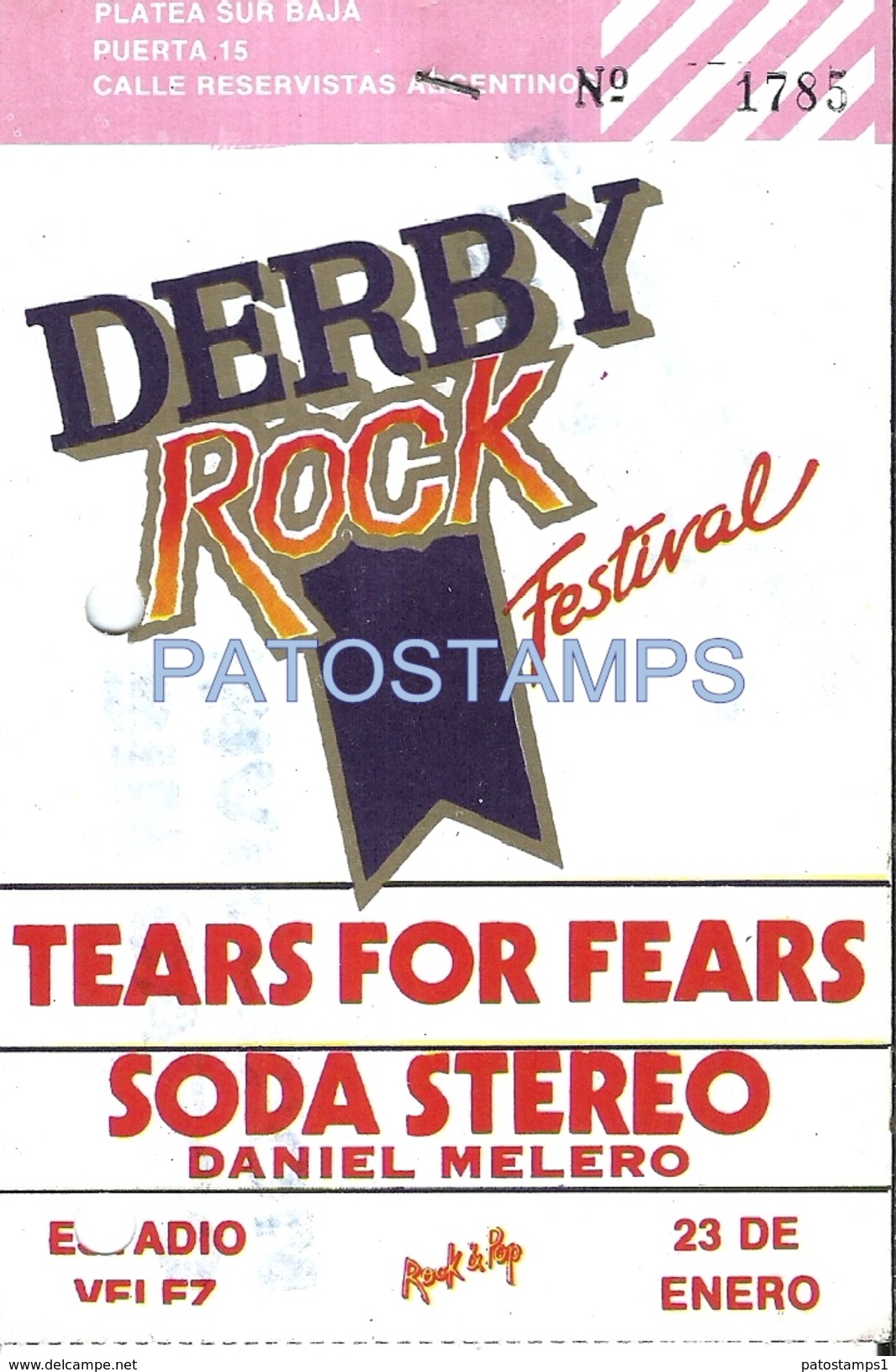 64711 ARGENTINA GROUP MUSIC SODA STEREO DERBY ROCK FESTIVAL ESTADIO VELEZ 1990 ENTRADA NO POSTAL TYPE POSTCARD - Other & Unclassified