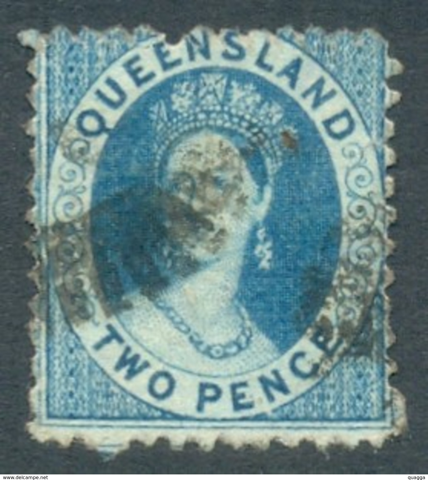 Queensland 1874. 2d Blue (p13x12 - Truncated Star). SG 81. - Oblitérés