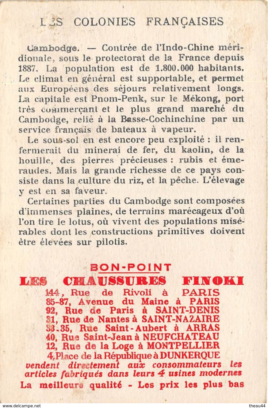 LE CAMBODGE - Carte Chromo - Les Colonies Françaises - Pnom-Penh  - Voir Description - Cambodge