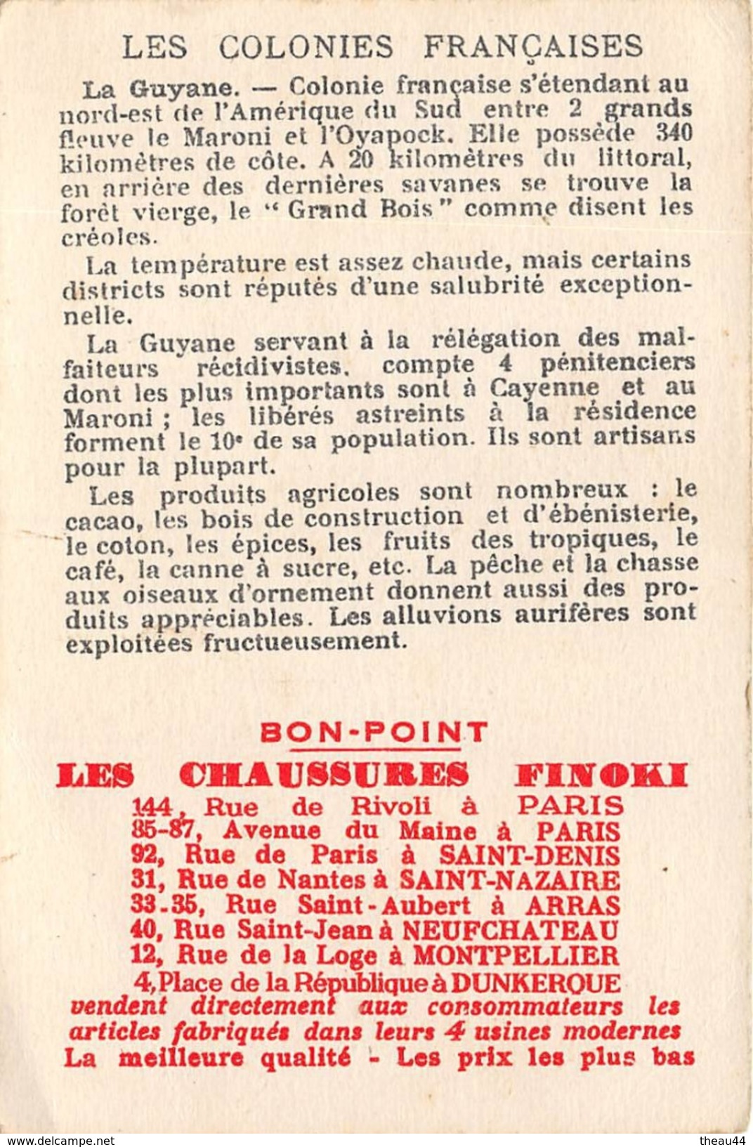LA GUYANE  - Carte Chromo - Les Colonies Françaises - La Plage Des Amandiers - CAYENNE  - Voir Description - Autres & Non Classés