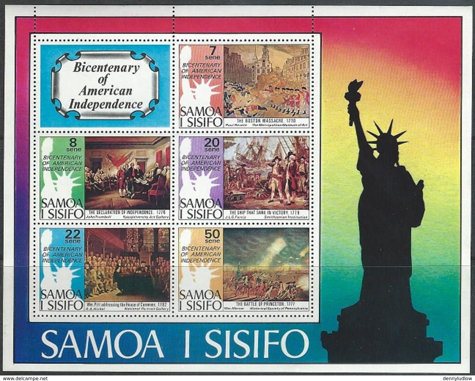 Samoa  1976   Sc#432a  US Bicentennial  Souv Sheet   MNH**   2016 Scott Value $6.50 - Samoa