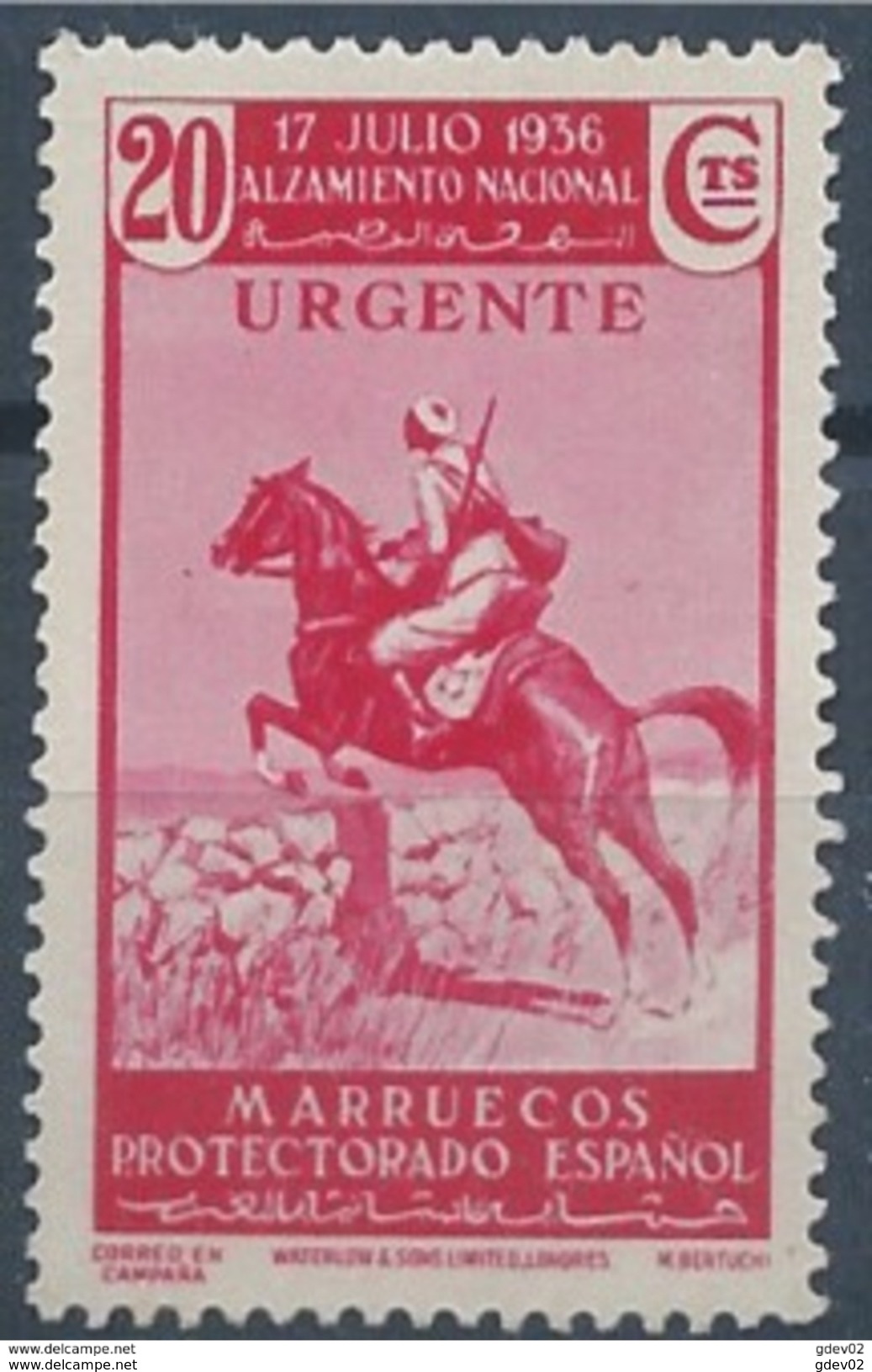 MA185SASF-L4186T-TESPCOLMA.Maroc.Marocco  .MARRUECOS ESPAÑOL ALZAMIENTO NACIONAL.URGENTE. 1937(Ed 185**) Sin Charnela - Marruecos Español