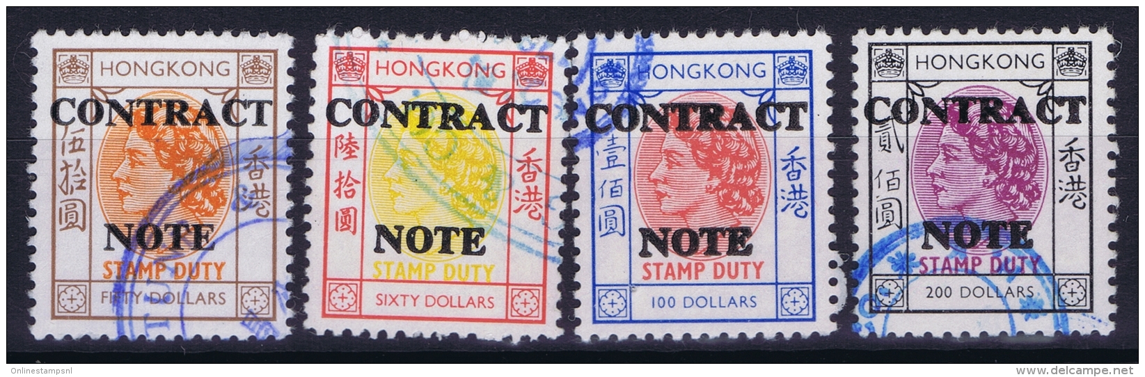 Hong Kong : Revenue Stamp Contract Note 4 X High Values , Used - Gebruikt