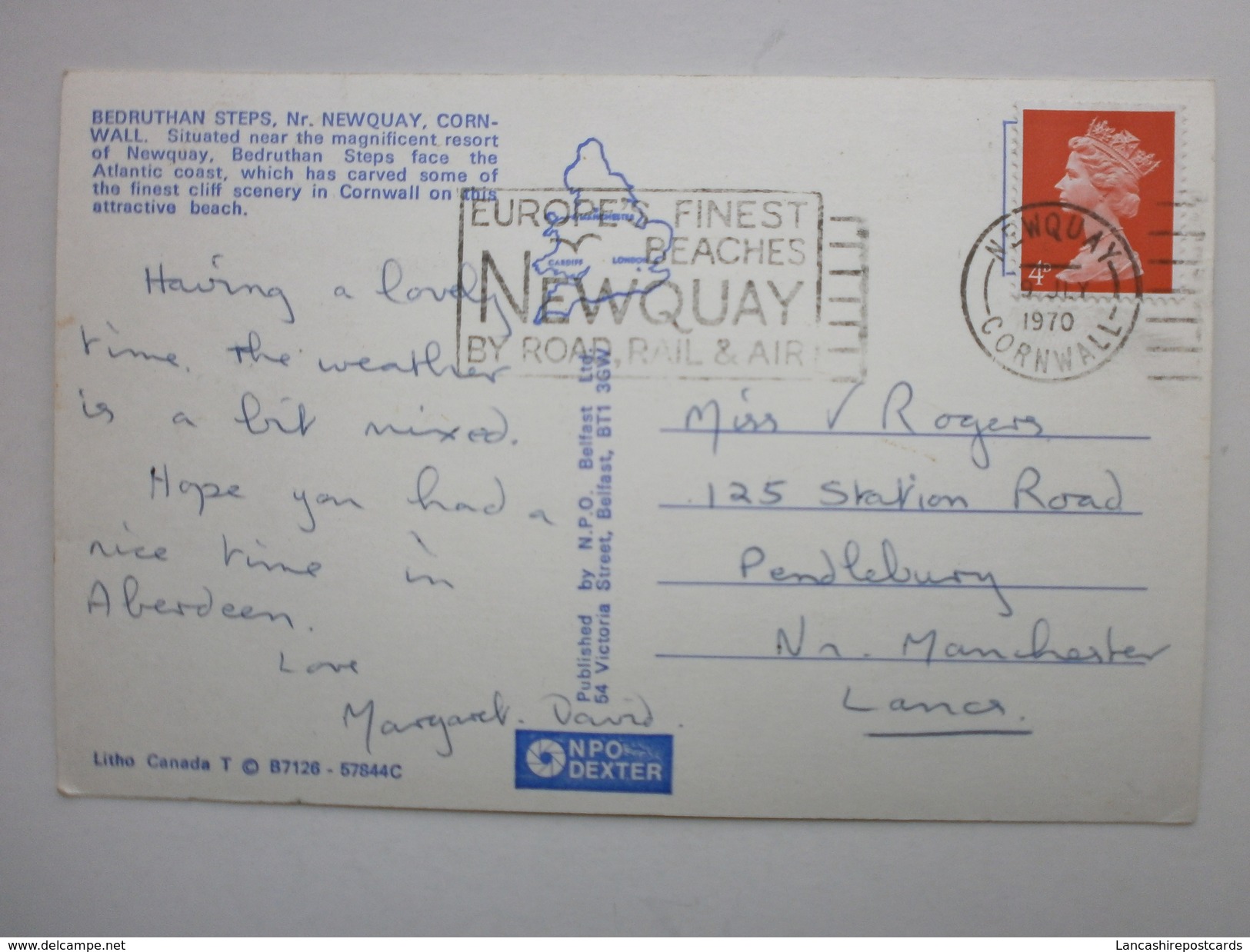 Postcard Bedruthan Steps Nr Newquay Cornwall PU 1970 By NPO My Ref B1548 - Newquay