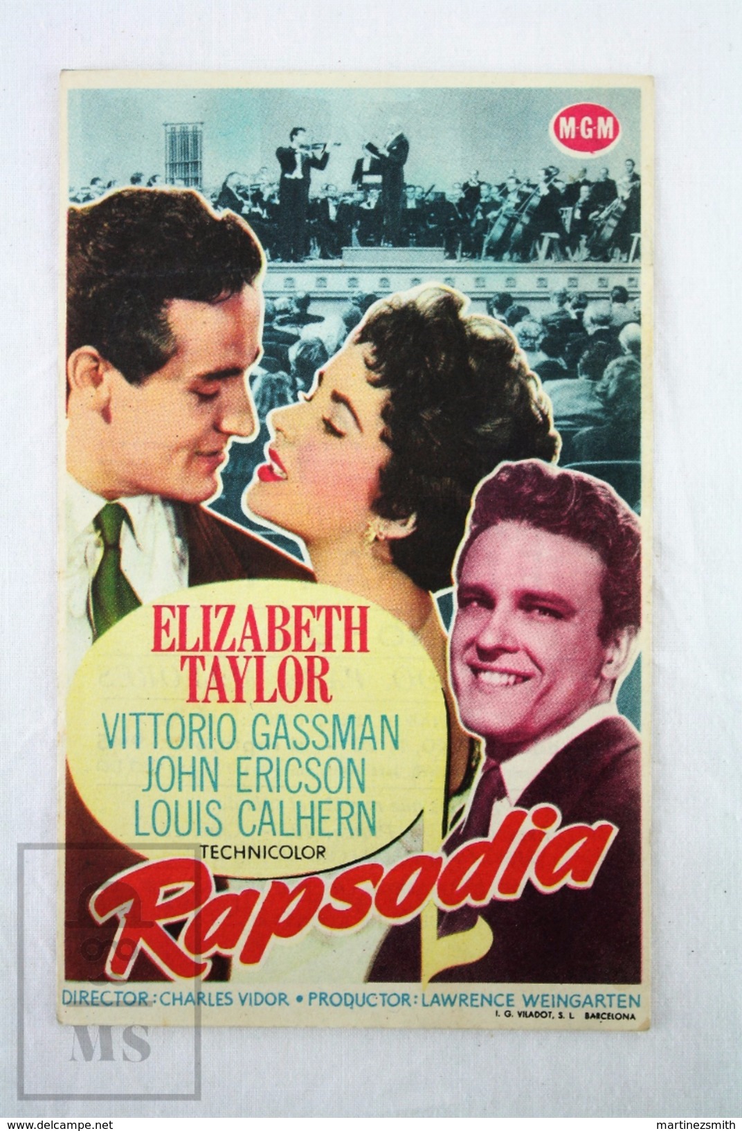 Old Cinema/ Movie Advtg Leaflet - Actress: Elizabeth Taylor In The Movie: Rhapsody - Publicidad