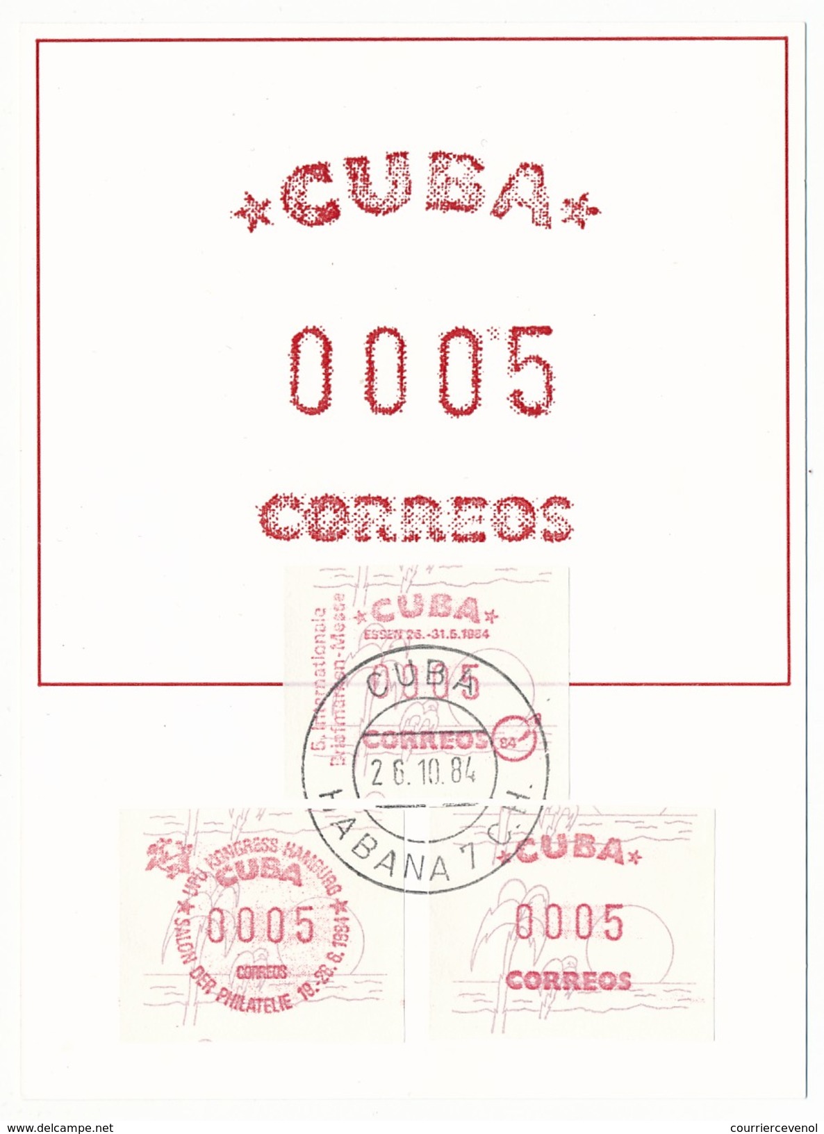 CUBA - 12 docs (cartons + enveloppes) affranchies vignettes d'affranchissement - Salon philatélique de Hambourg - 1984