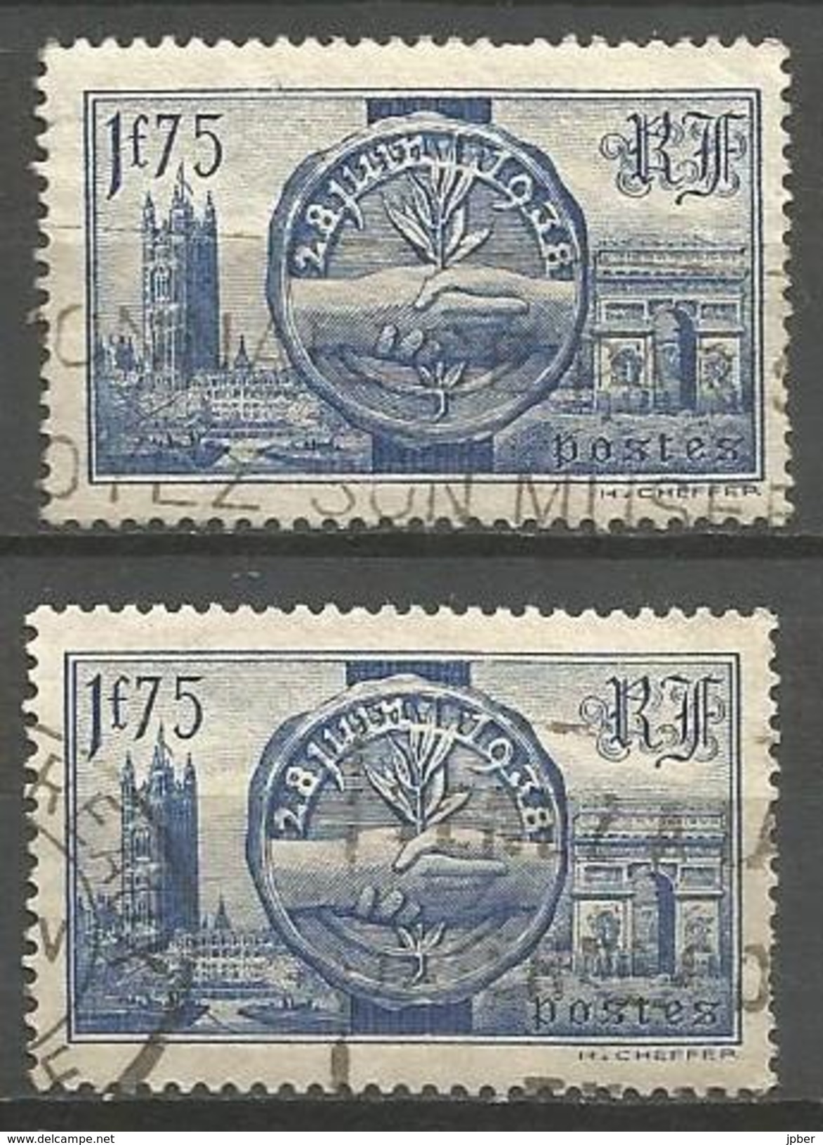 France - F1/332 - N° 400  2ex. Obl. - Visite Des Souverains Britanniques - Used Stamps