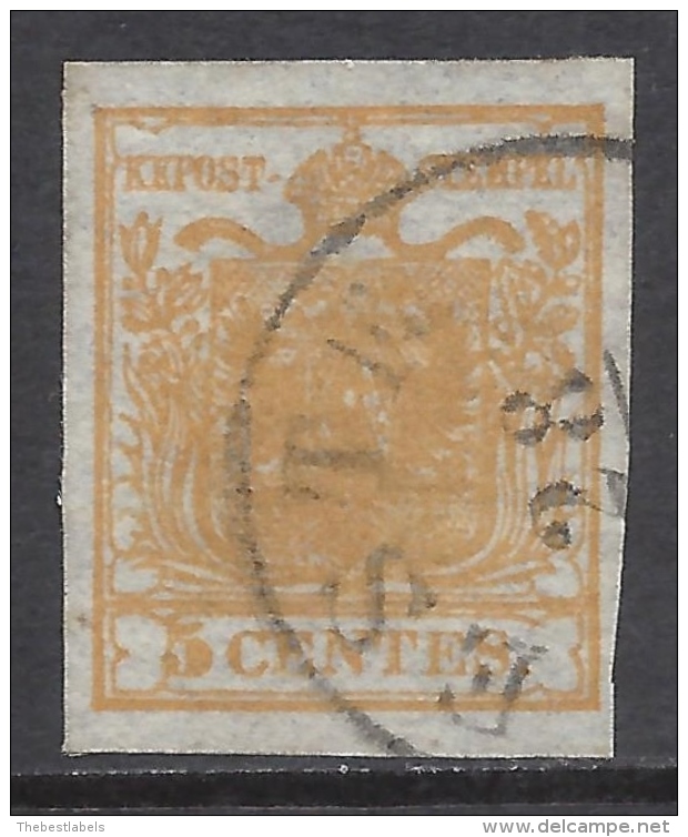 Lombardo Veneto 1850 5c  Giallo Ocra Sassone N&ordm; 1 Catalog Value 250&euro; - Lombardo-Vénétie