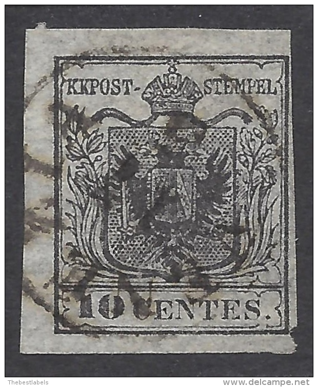 Lombardo Veneto 1850 10c Nero Intenso Sassone N&ordm; 2d Catalog Value 300&euro; - Lombardo-Vénétie