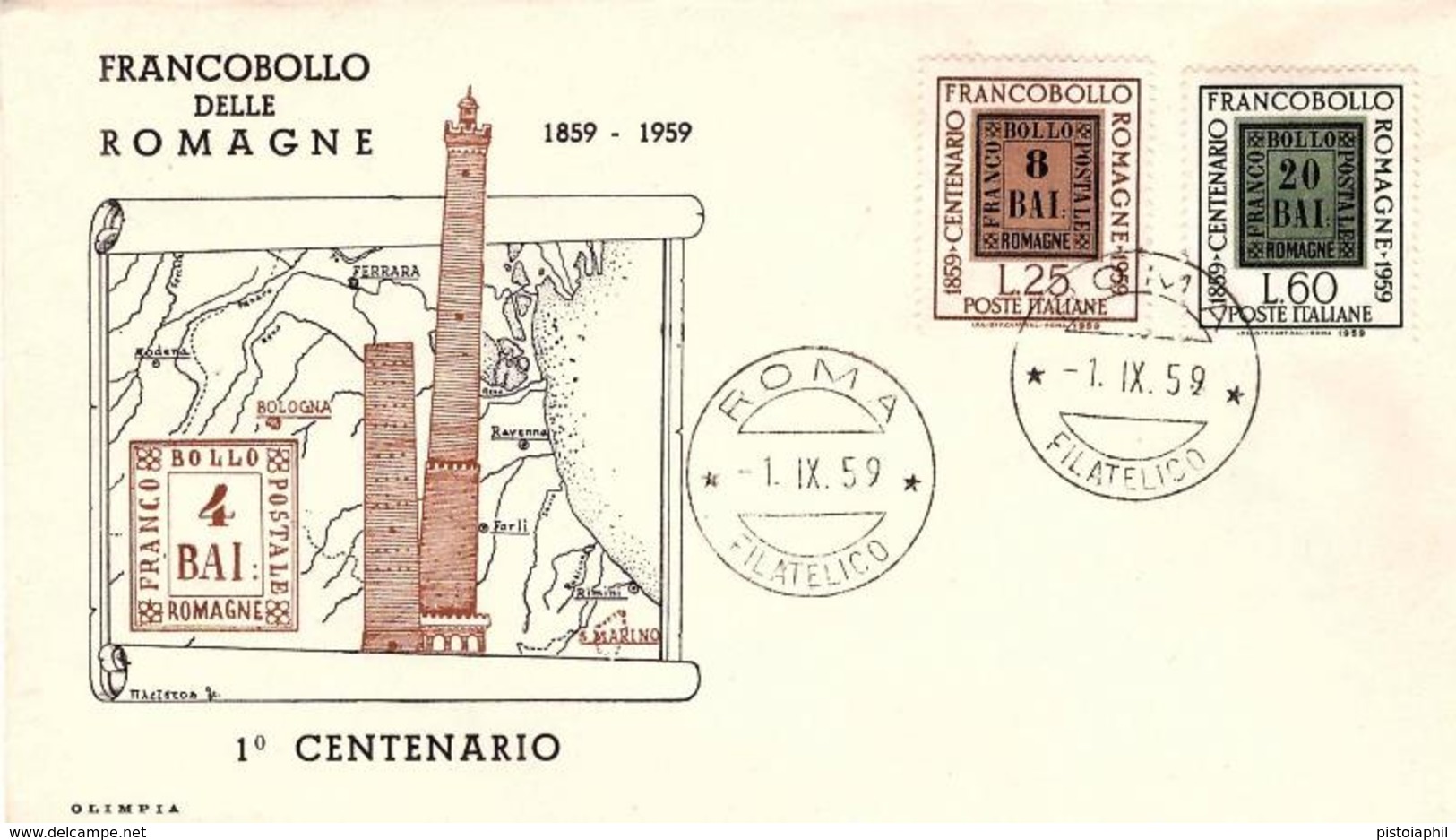 FDC Olimpia  FRANCOBOLLI ROMAGNE  1959; No Viaggiata; AF_Roma - FDC