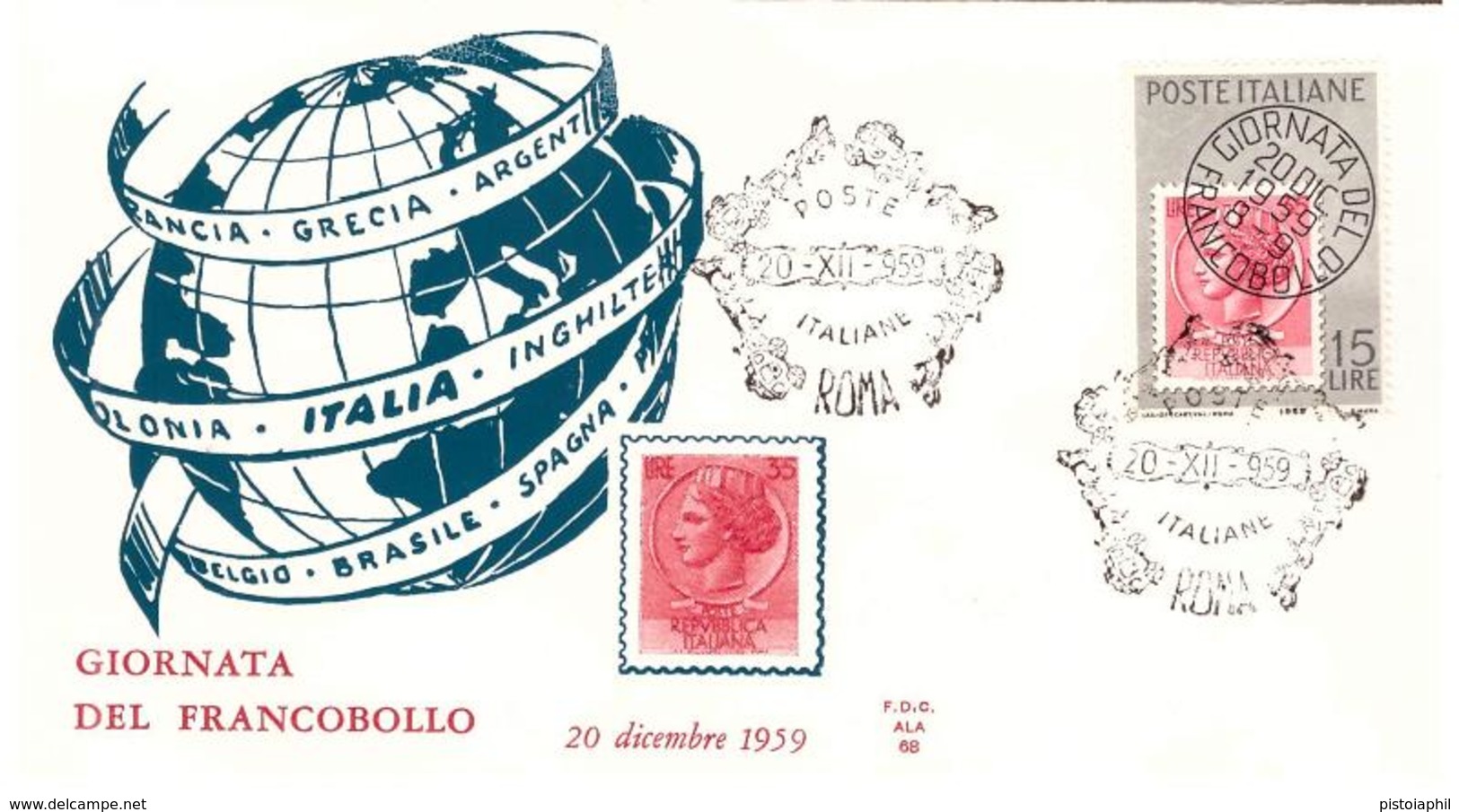 Fdc Ala GIORNATA FRANCOBOLLO  1959; No Viaggiata; AS_Roma - FDC