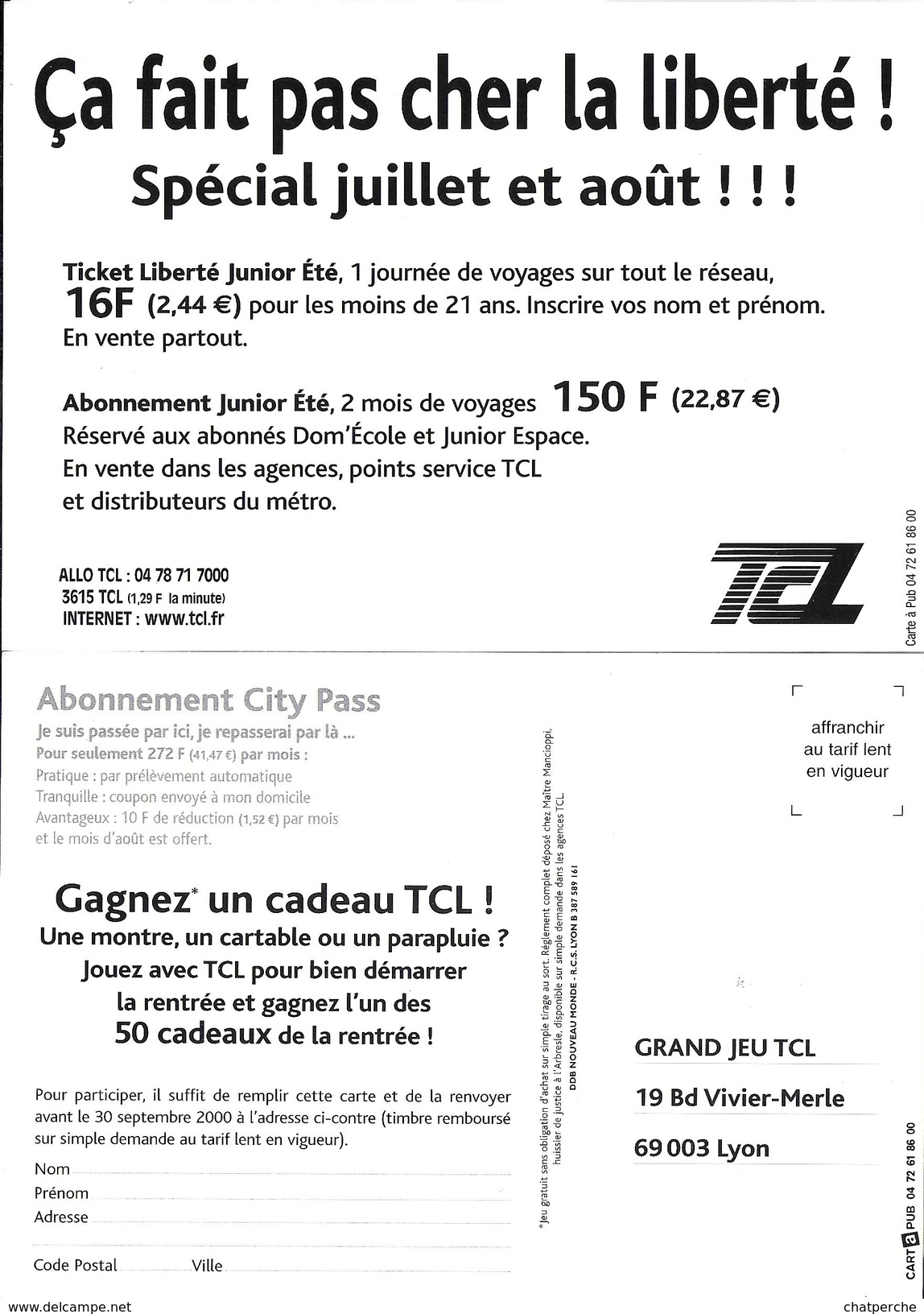 LOT 2 CPM TCL PUBLICITE ABONNEMENT EDIT. CARTE A PUB - Sonstige & Ohne Zuordnung