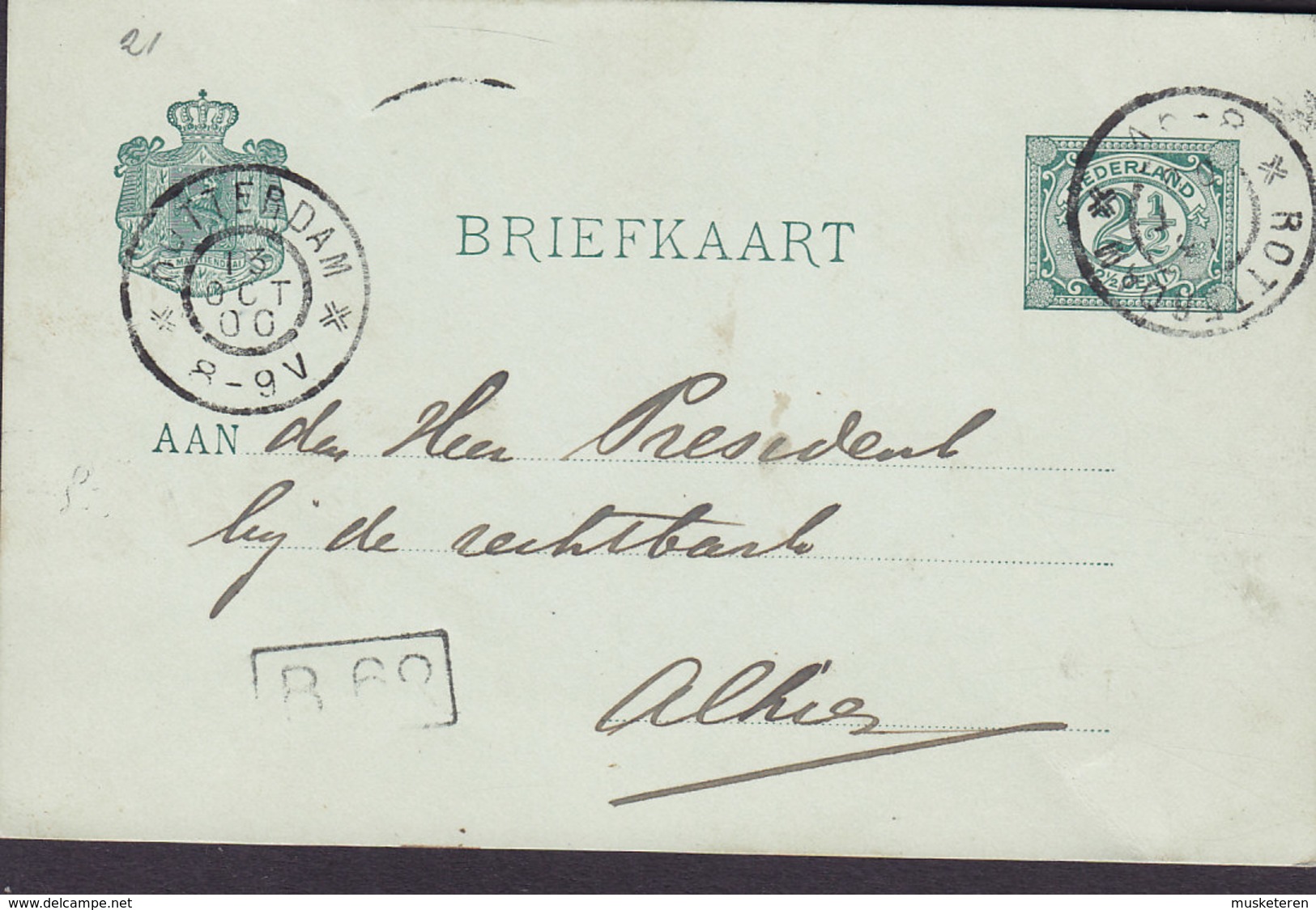 Netherlands Postal Stationery Ganzsache Entier ROTTERDAM 1900 To 'alhier' (Rotterdam) (2 Scans) - Postal Stationery