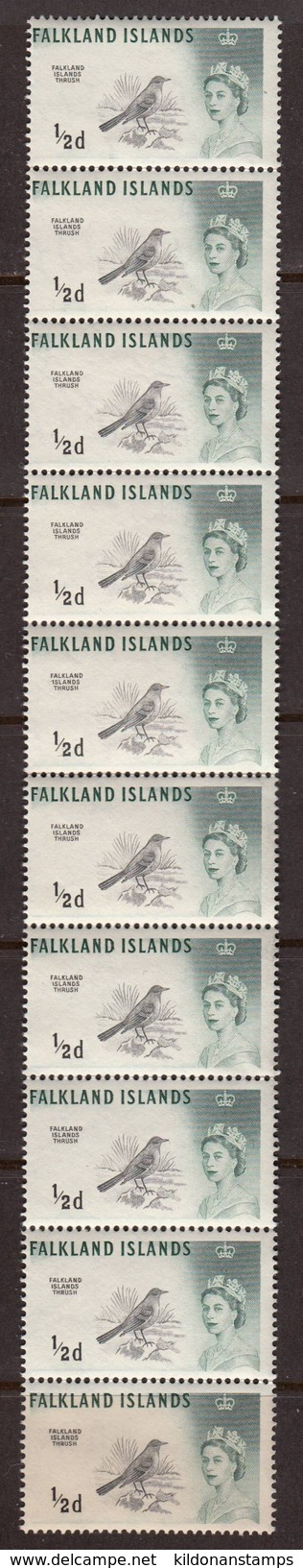 Falkland Islands 1960 Mint No Hinge, Strip Of 10, See Notes, Sc# 128, SG 193 - Falkland Islands