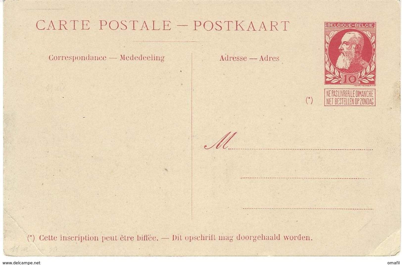 Postwaardestuk Nr 11 10C Rood 1910 Jan Breydel - Bootkaarten