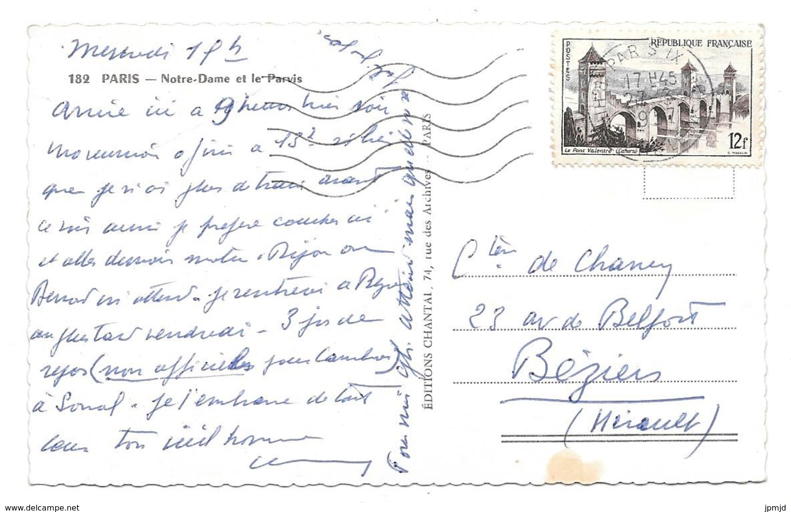 75 - PARIS - Notre Dame Et Le Parvis - Ed. CHANTAL N° 182 - 1957 - Notre Dame De Paris