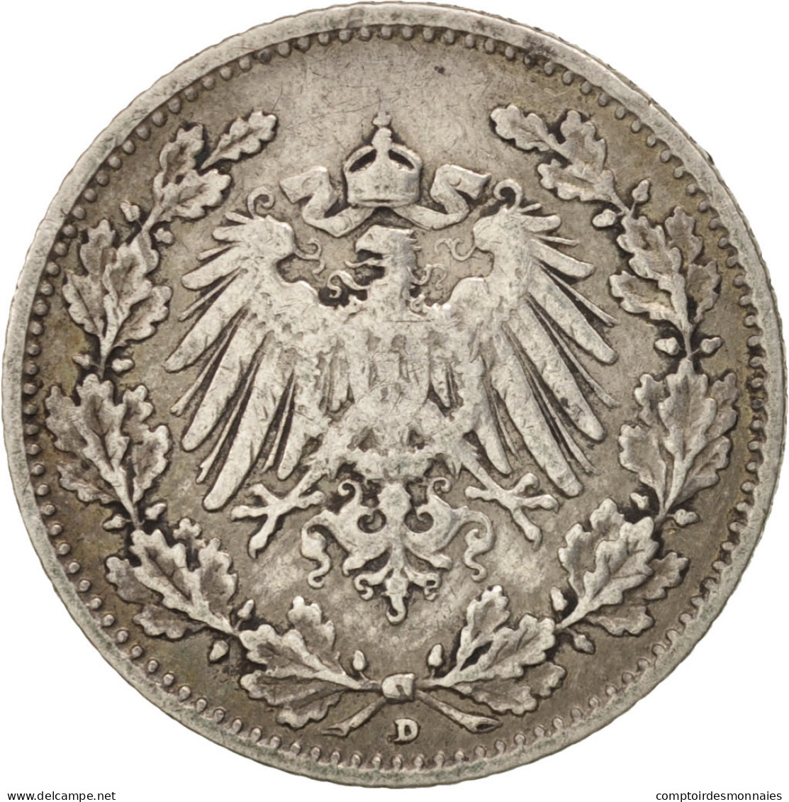 Monnaie, GERMANY - EMPIRE, 1/2 Mark, 1907, Munich, TTB, Argent, KM:17 - 1/2 Mark