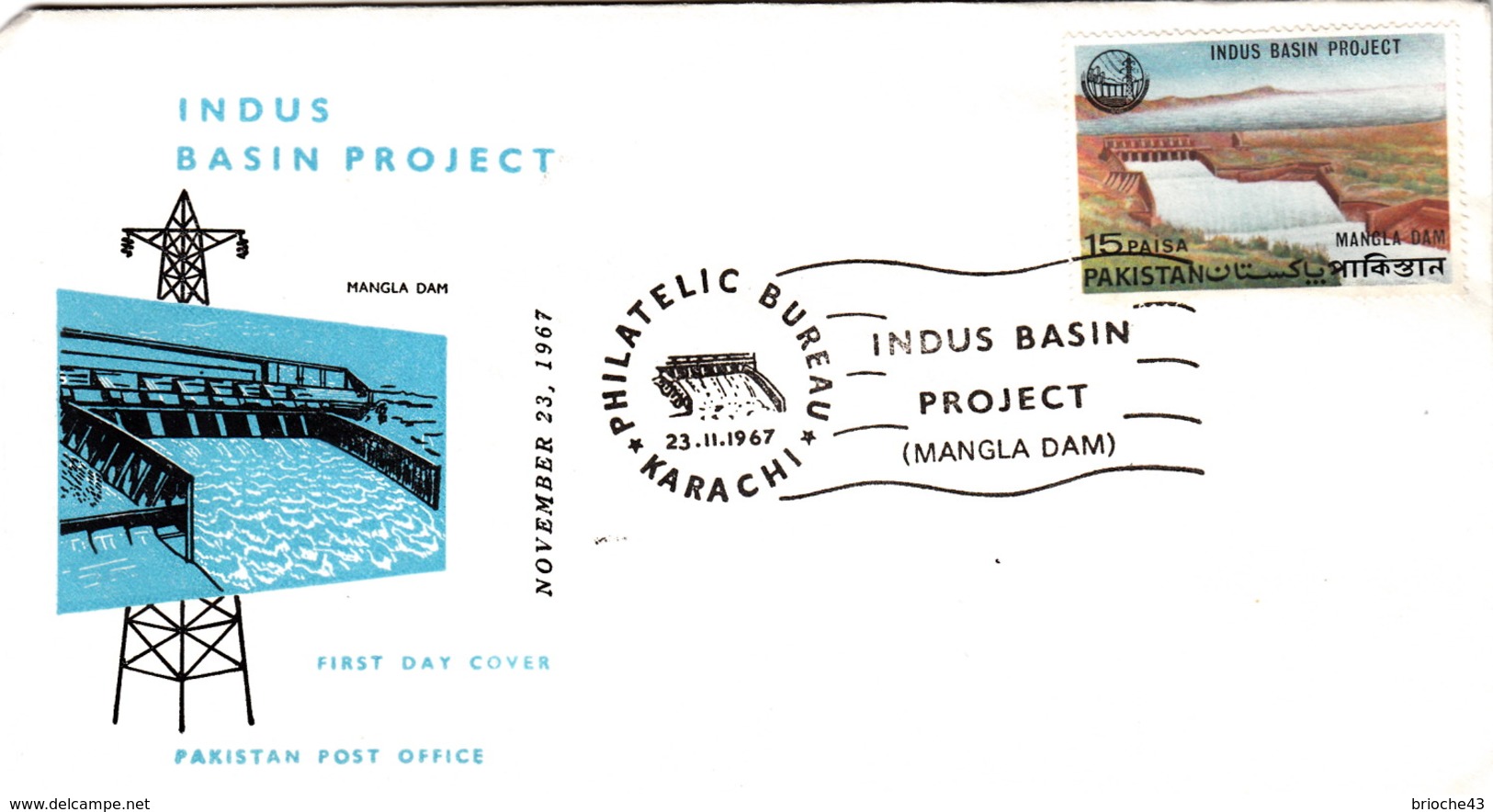 PAKISTAN FDC - COVER -  INDUS BASIN PROJECT MANGLA DAM - KARACHI 23.11.1967 - Pakistan