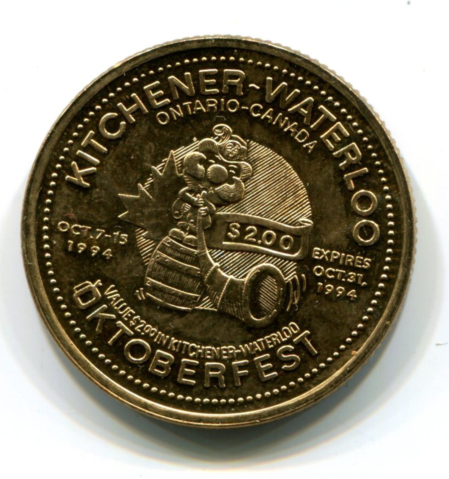 1994 KItchener-Waterloo Canada Oktoberfest $2 Token - Monetary /of Necessity