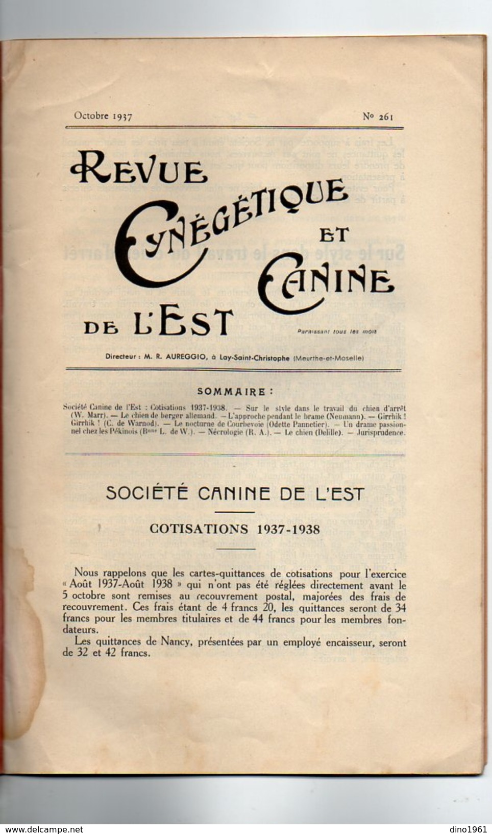 VP7436 - N° 261 de La Revue Cynégétique & Canine de l'Est - Journal des Chasseurs & des Amateurs de Chiens de Race