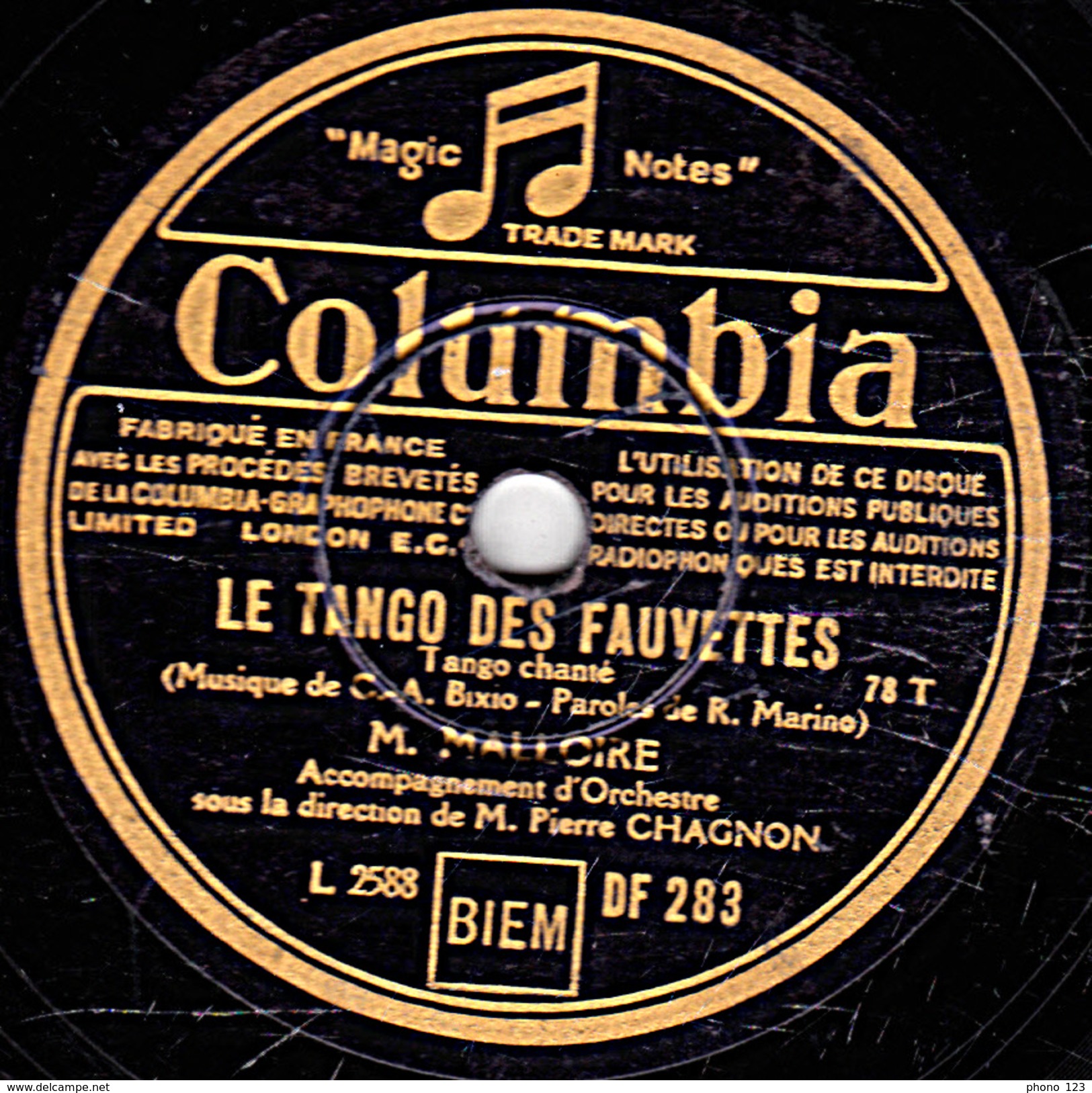 78 T. - 25 Cm - état  B -  MALLOIRE - LE TANGO DES FAUVETTES - OUBLIE ! - 78 T - Disques Pour Gramophone