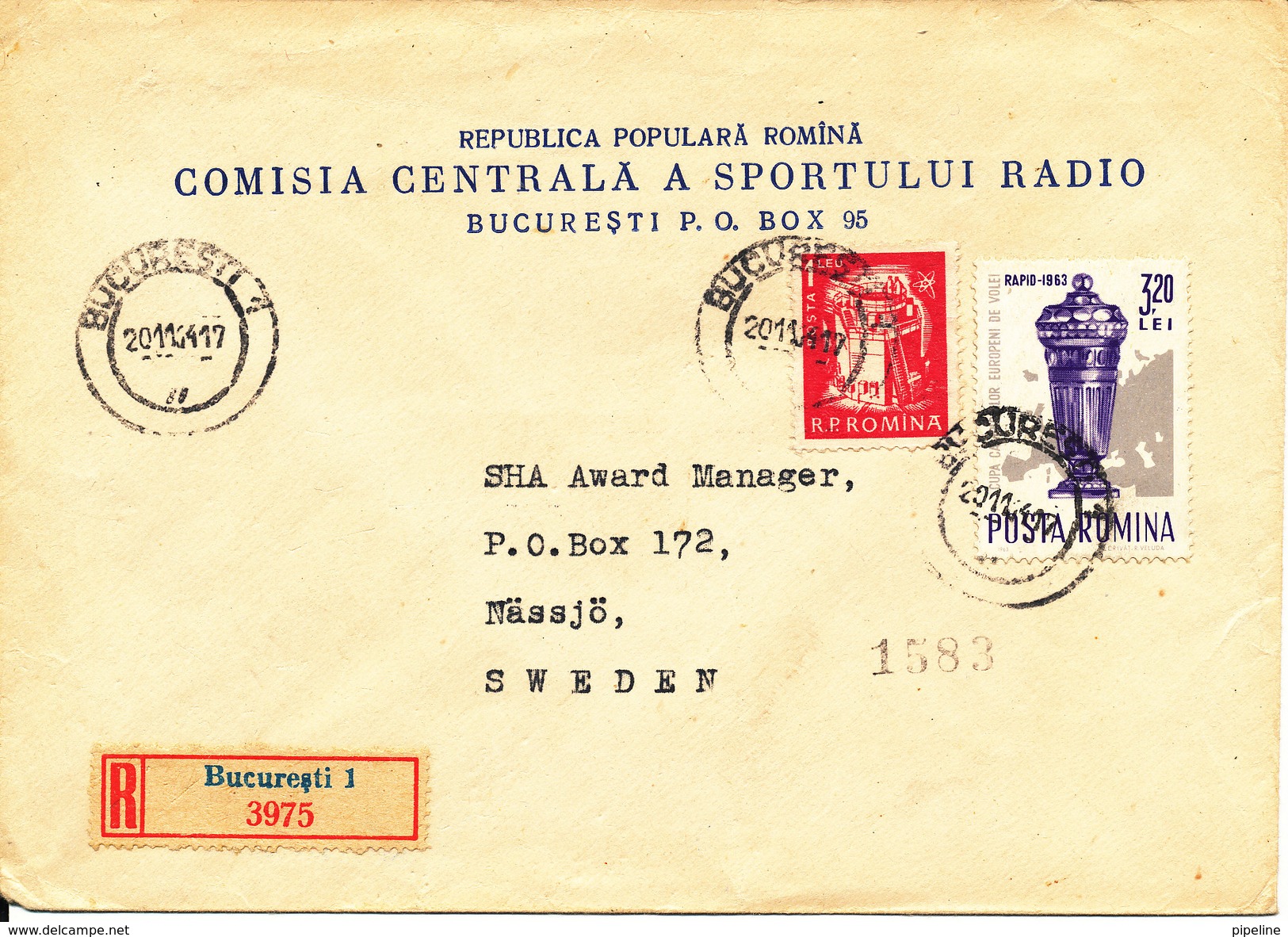 Romania Registered Cover Sent To Sweden 20-11-1964 - Covers & Documents