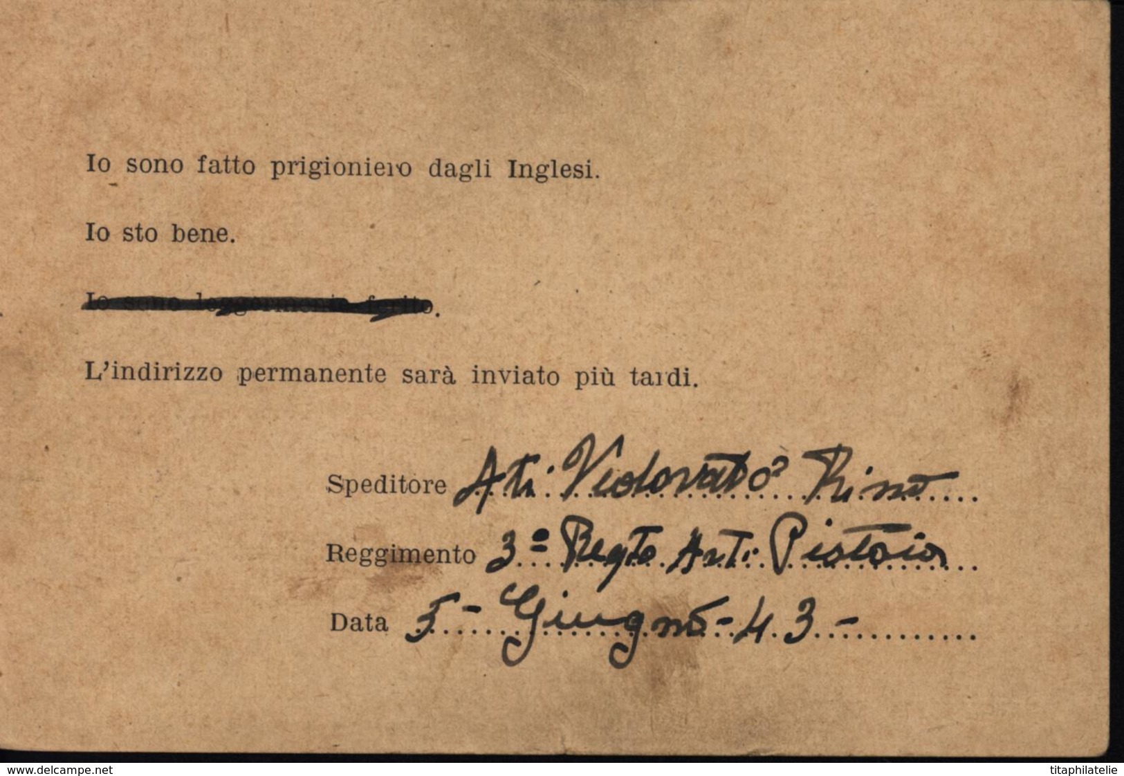 Carta Postal Prigionieri Di Guerra Italien Par Les Anglais Censure Anglaise Seconda Guerra Mondiale - Occ. Anglo-américaine: Naples