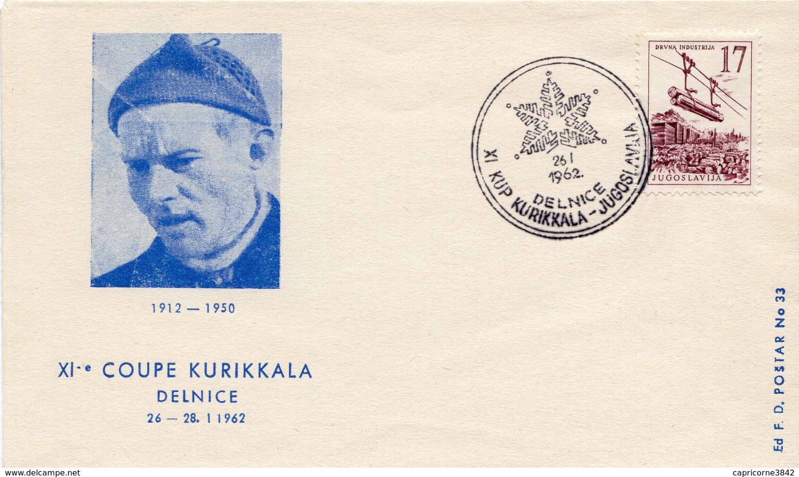 1962 - Yougoslavie - Sport D'hiver - Ski - 11e Coupe KURIKKALA à Delnice Le 26 Janvier 1962 - Tp N° 760 - Lettres & Documents