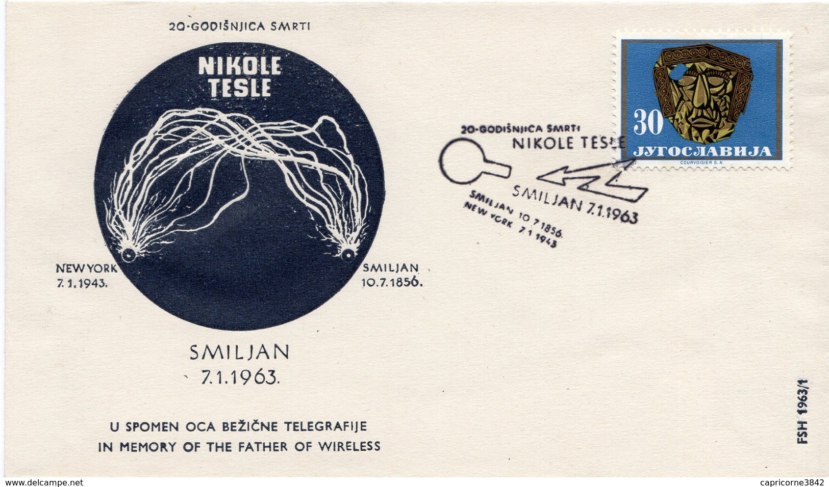 1963 - Yougoslavie - 20e Anniversaire De La Mort De L'ingénieur Serbe Nikole Tesle - Tp N° 924 - Lettres & Documents