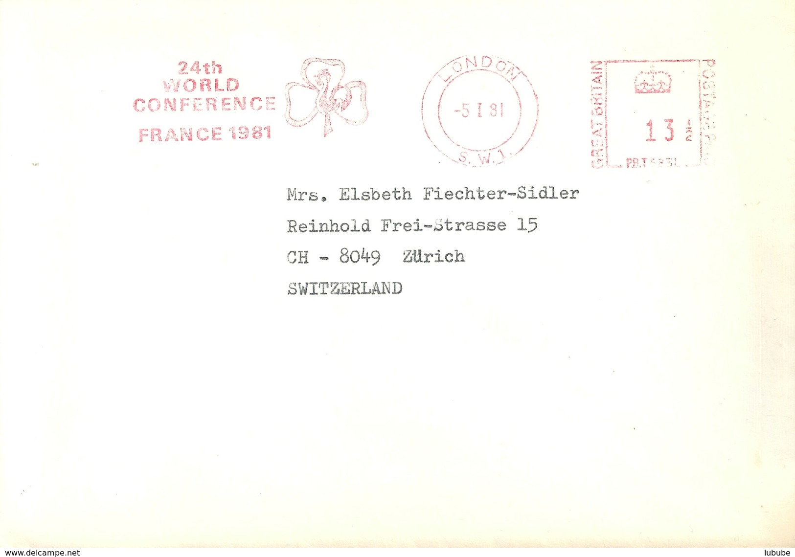 Motiv Brief  "World Ass. Of Girl Guides & Girl Scouts"  (Freistempel  World Conference France)             1981 - Lettres & Documents