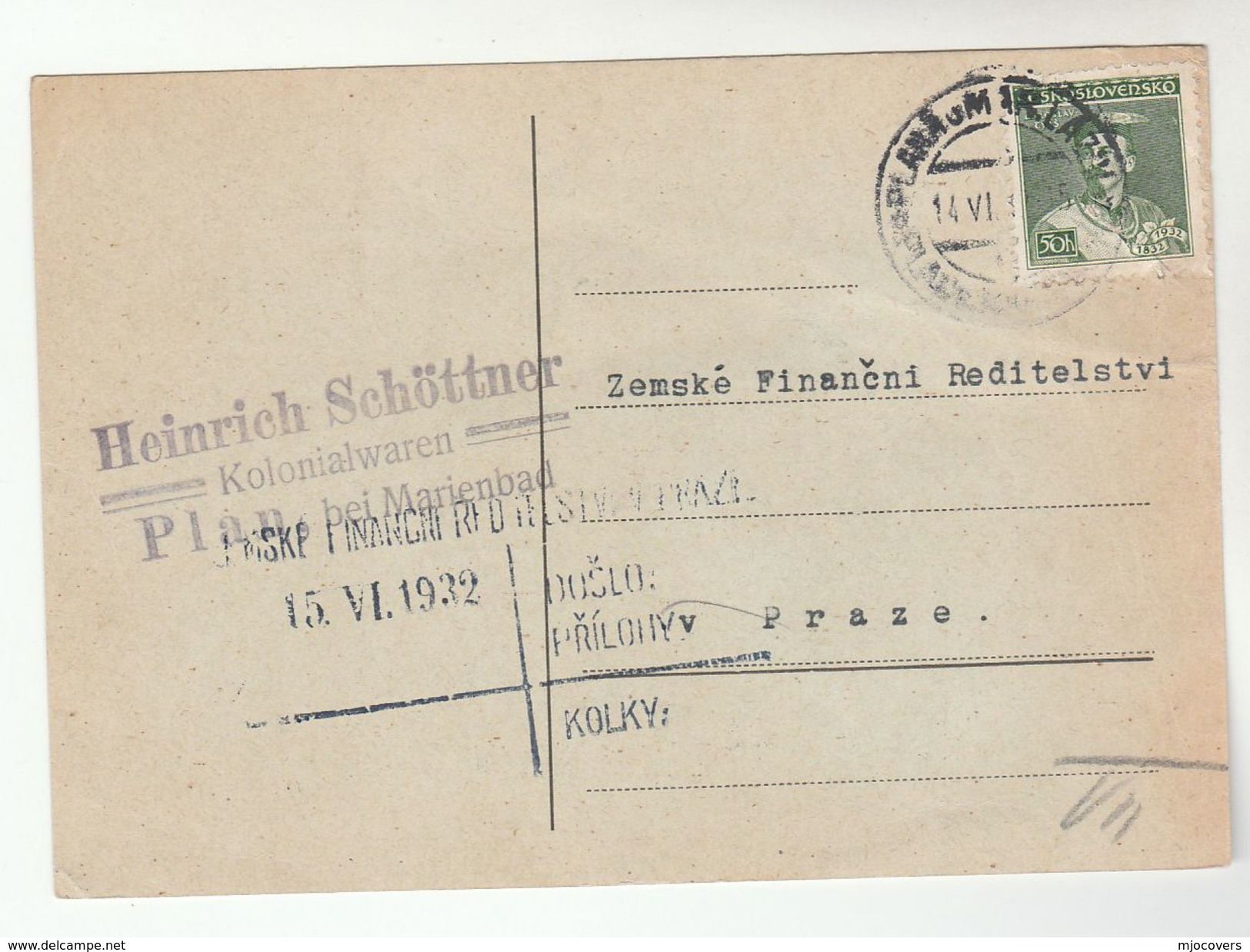 1932 CZECHOSLOVAKIA Stamps COVER (card) - Covers & Documents