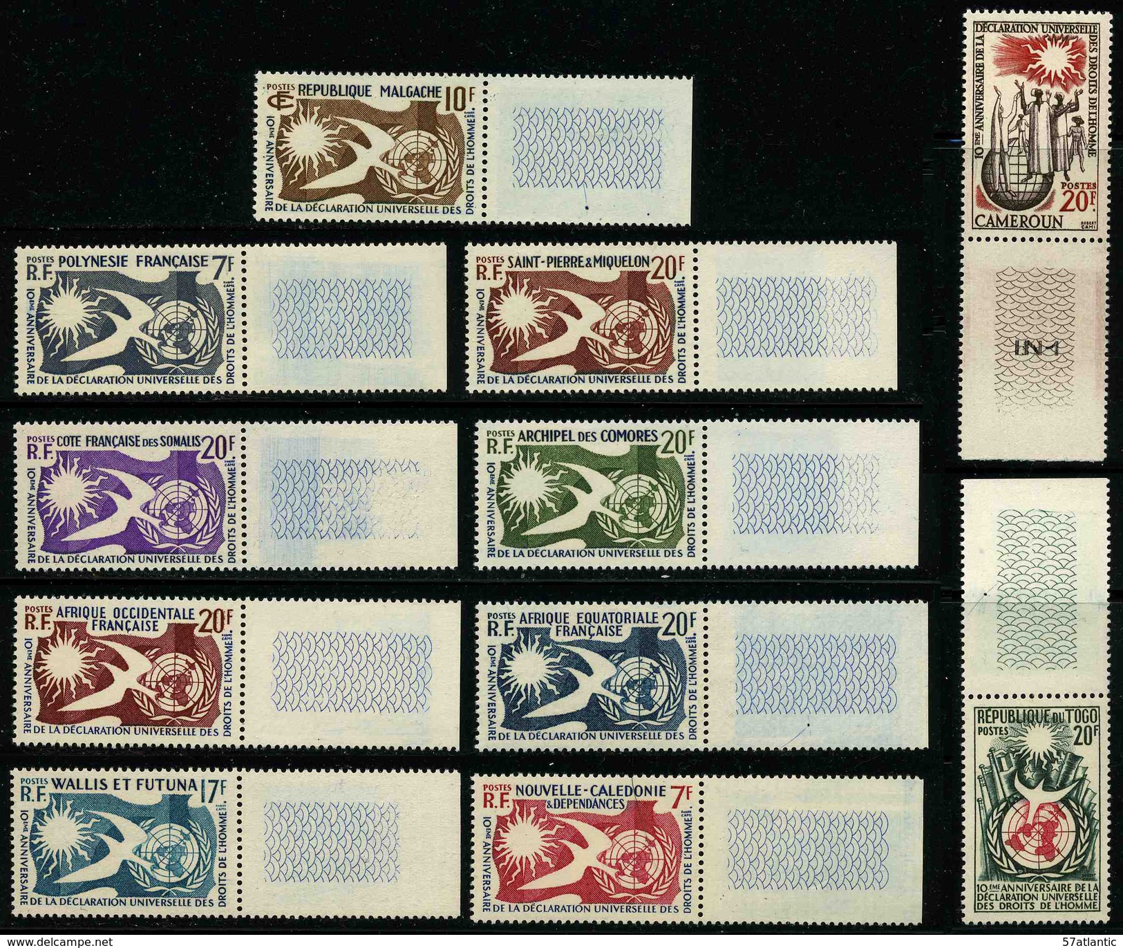 1958 - 10eme ANNIVERSAIRE DECLARATION DES DROITS DE L'HOMME - SERIE COMPLETE 11 TIMBRES NEUFS ** - Joint Issues