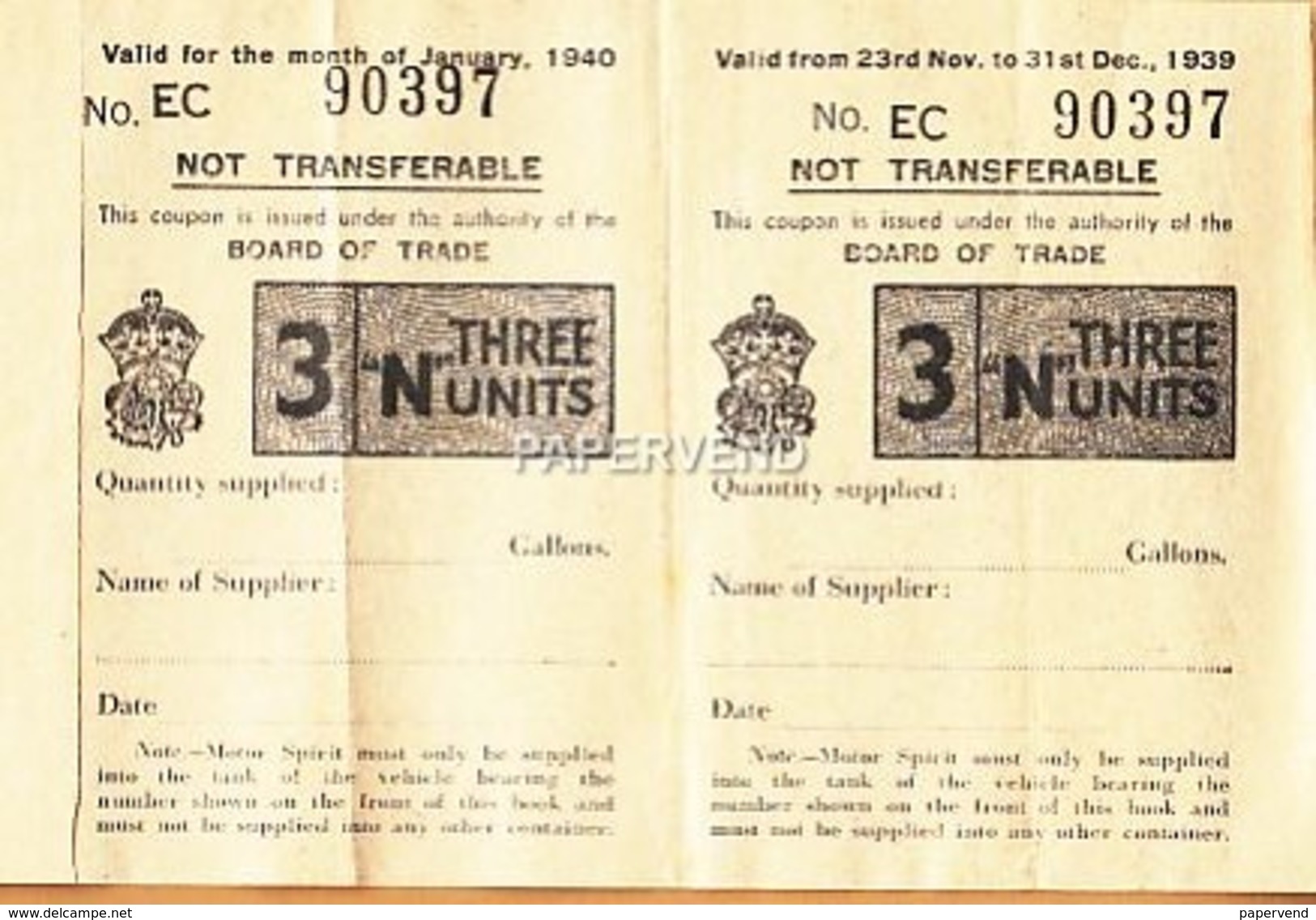 HOME FRONT WW11Motor Spirit Ration Book 1939 Worthing E55 - Tickets - Vouchers