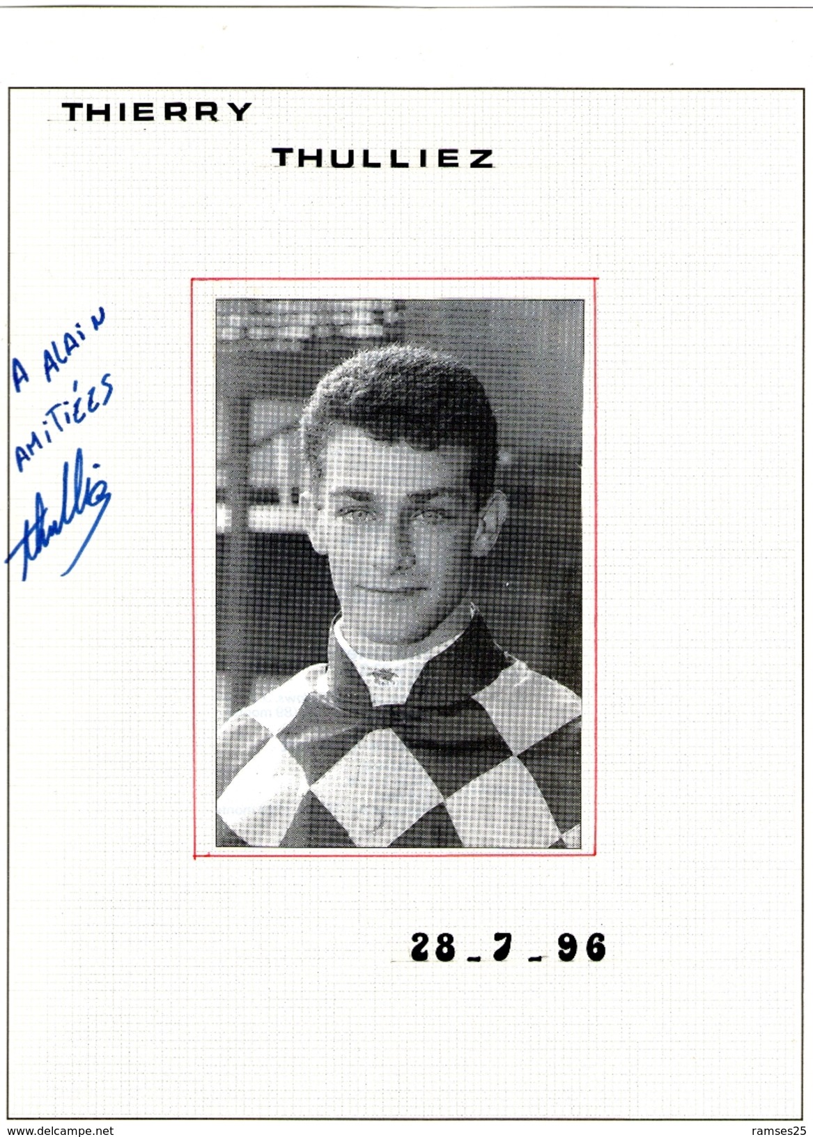 Autographe De Thierry Thulliez  1996 - Autres & Non Classés