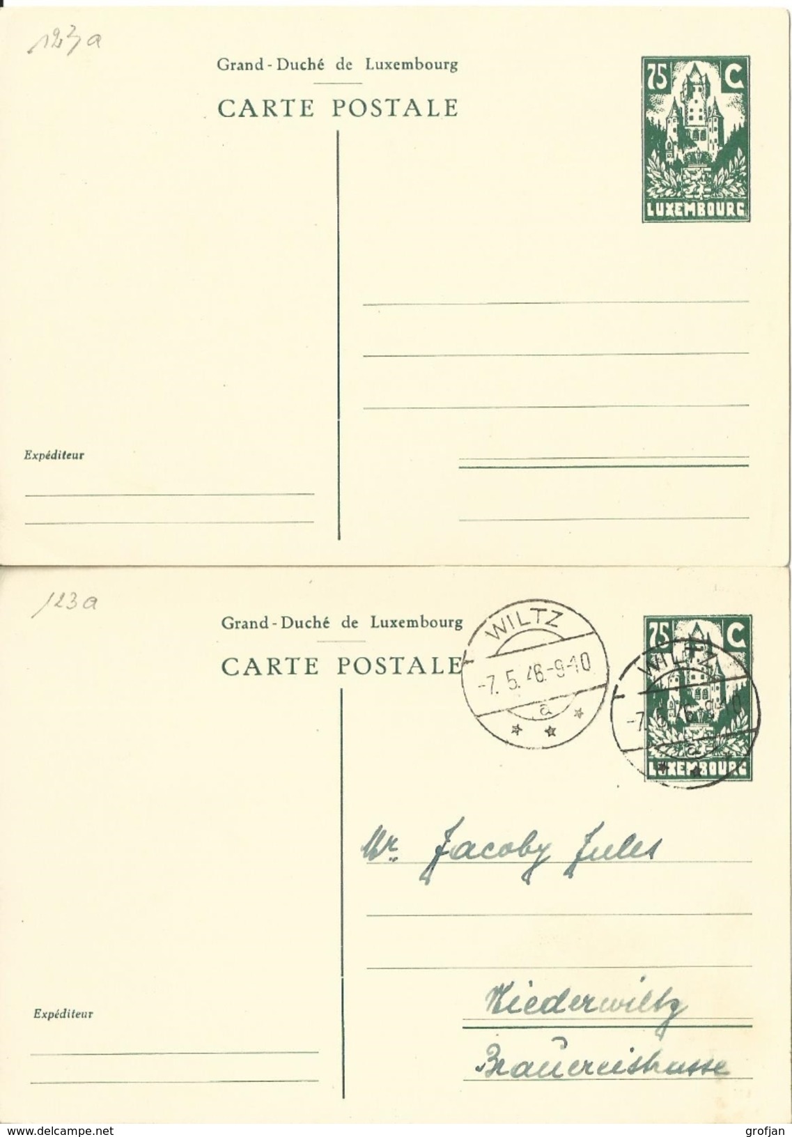 Carte Correspondance - Entier Postal - Stationery - 2 X No. 123a - Nouveau + Oblitéré 1946 - Service