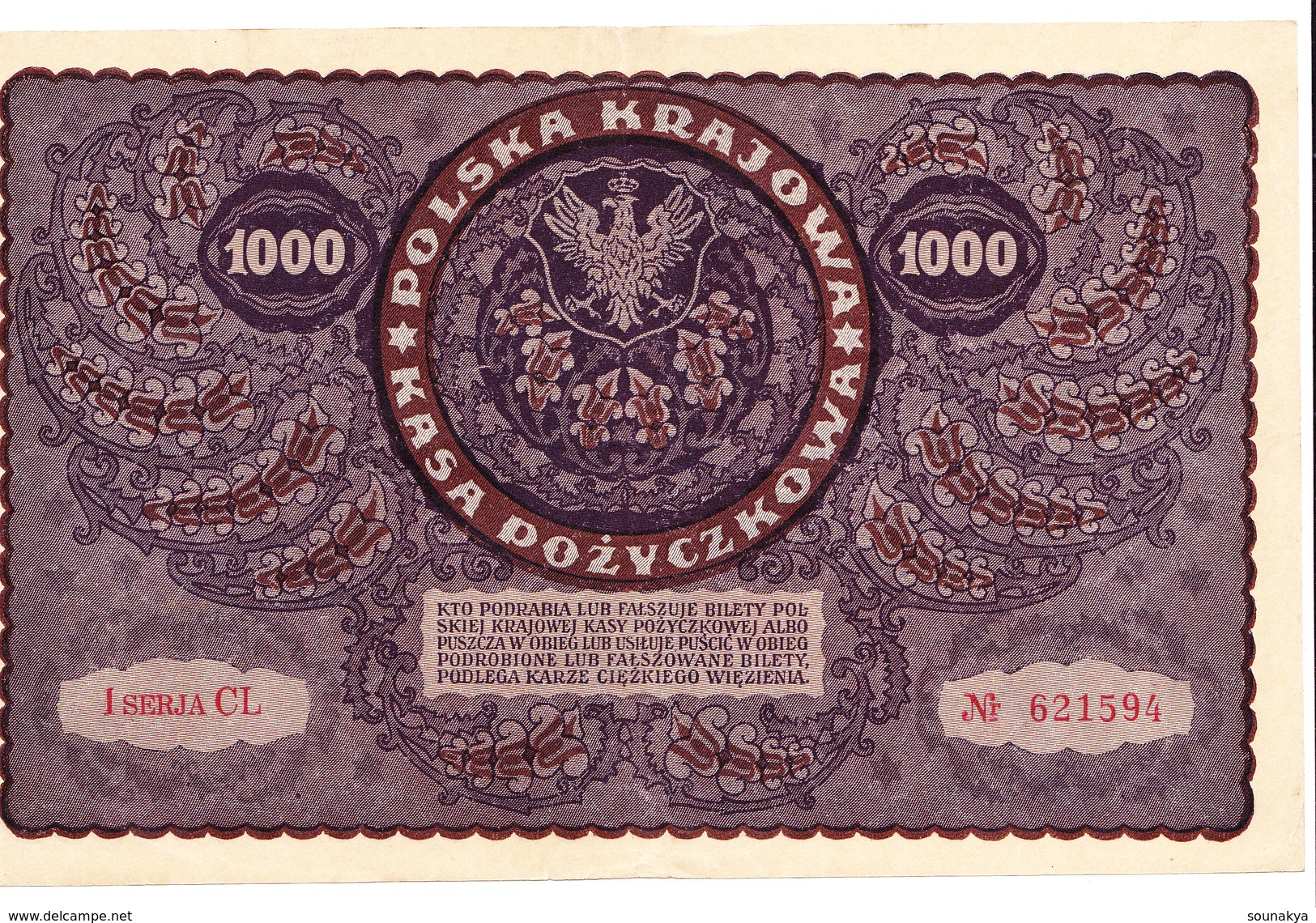 3 Billets Polonais 1000 Marek Type Koscivszko 23 Aout 1919 - Pologne