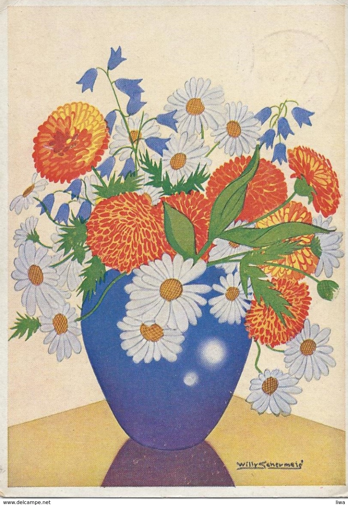 Goudsbloemen In Blauwe Vaas &ndash; Ill. Willy Schermelé - A409 - Schermele, Willy