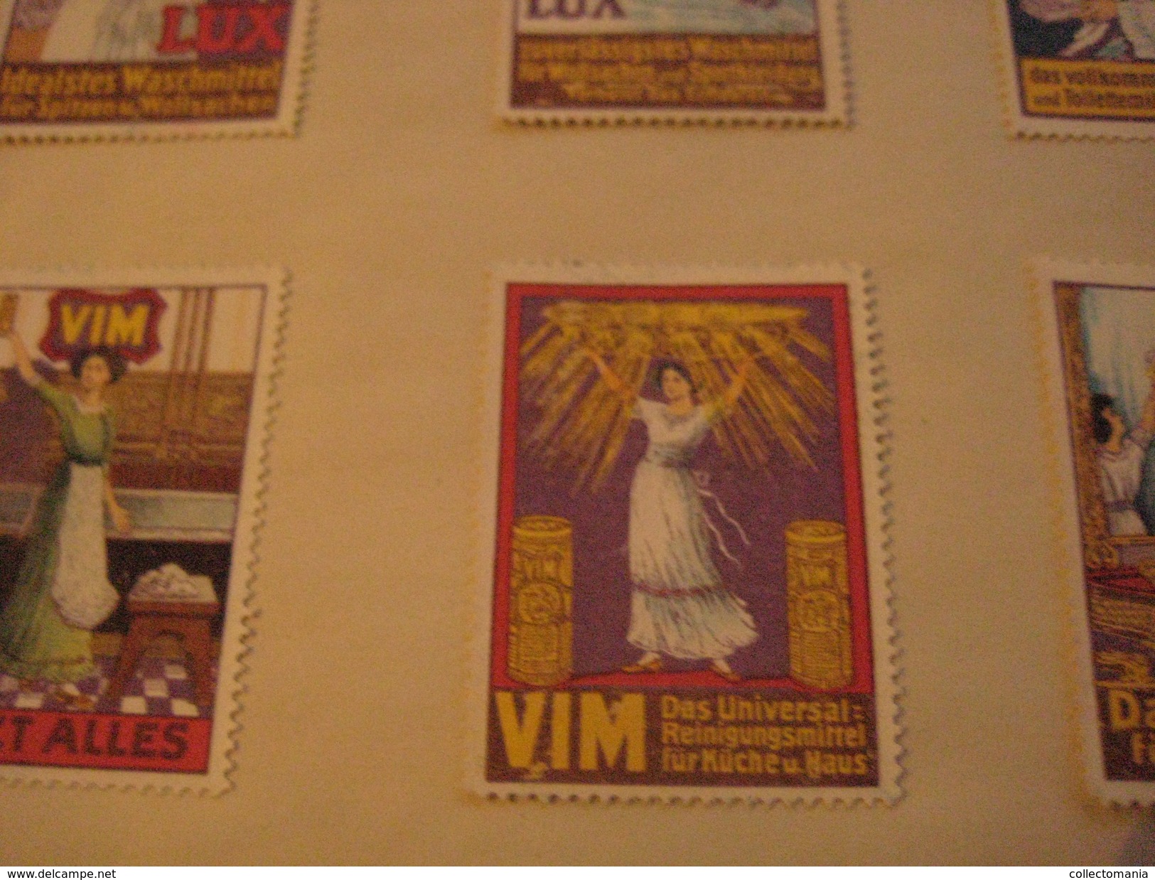 6 poster stamp advertising LUX Waschmittel PUTZmittel VIM  litho ART putzt alles