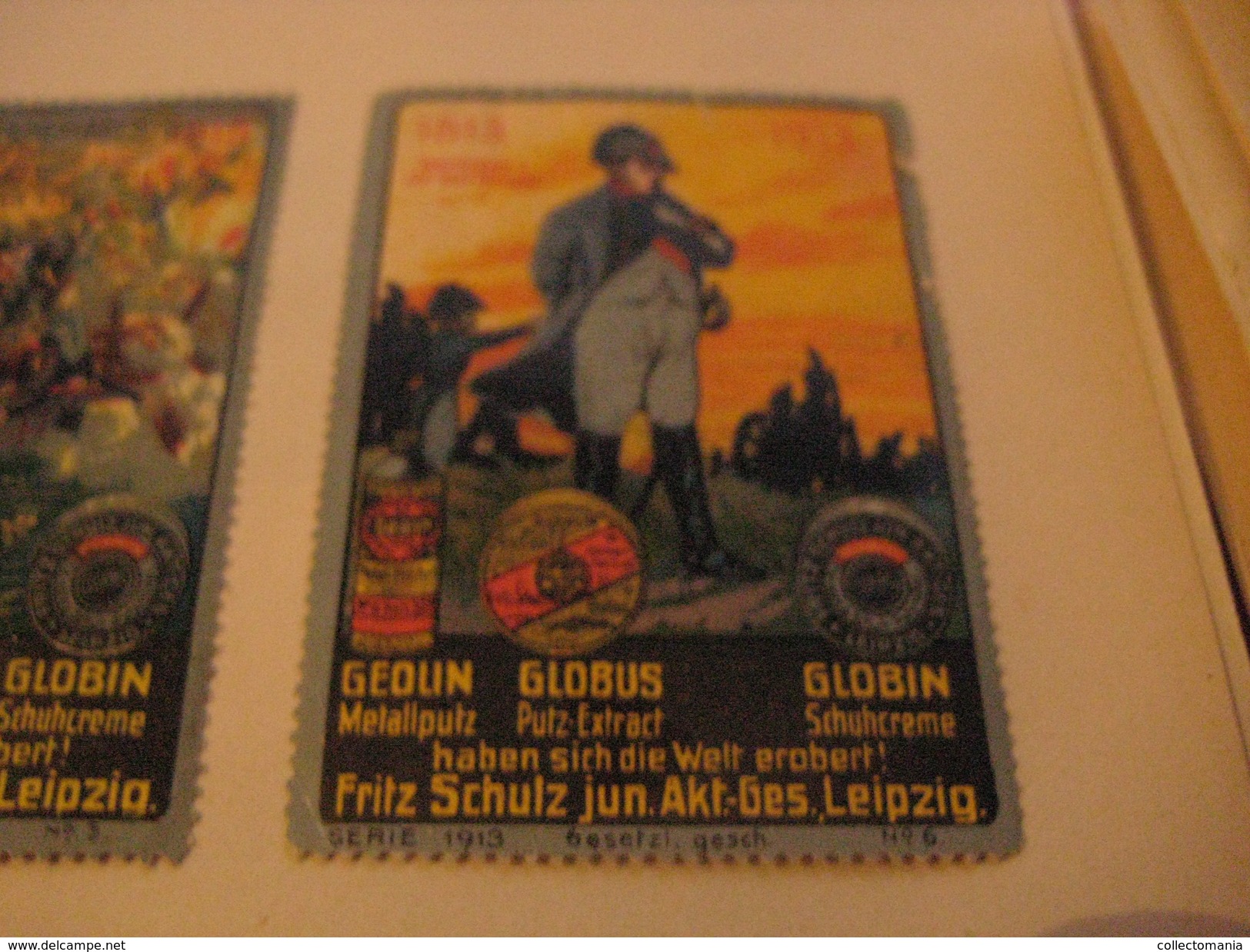 4 Poster Stamp Advertising  Litho ART NAPOLEON  Fritz Schutz Leipzich  GLOBUS GEOLIN GLOBIN Metall Putz - Cinderellas