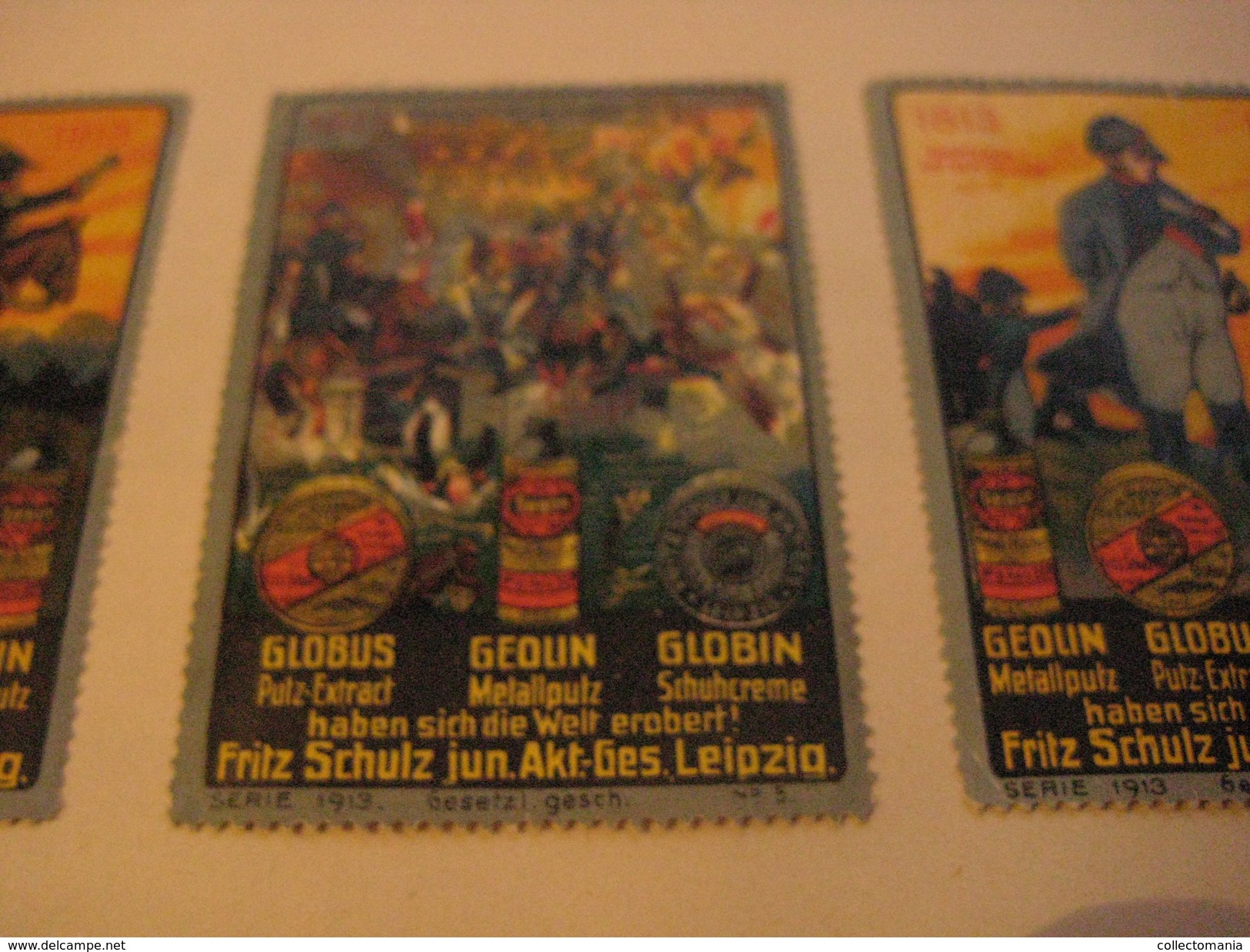 4 poster stamp advertising  litho ART NAPOLEON  Fritz Schutz Leipzich  GLOBUS GEOLIN GLOBIN Metall putz