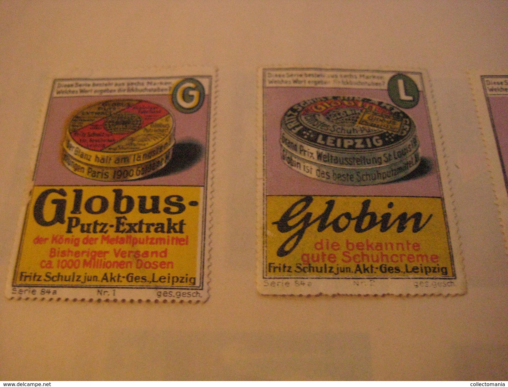 7 Poster Stamp Advertising Litho GLOBUS Putz Extrakt GLOBIN GEOLIN Fritz Schultz Leipzich - All Packings GLOBOL - Cinderellas