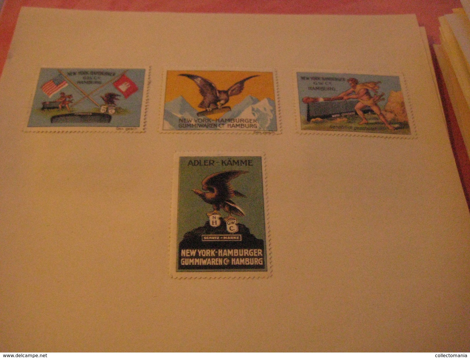 4 Poster Stamp Advertising Litho New York Hamburger GUMMIwaren ADLER KAME Käme Eagle Arend   ART - Vignetten (Erinnophilie)