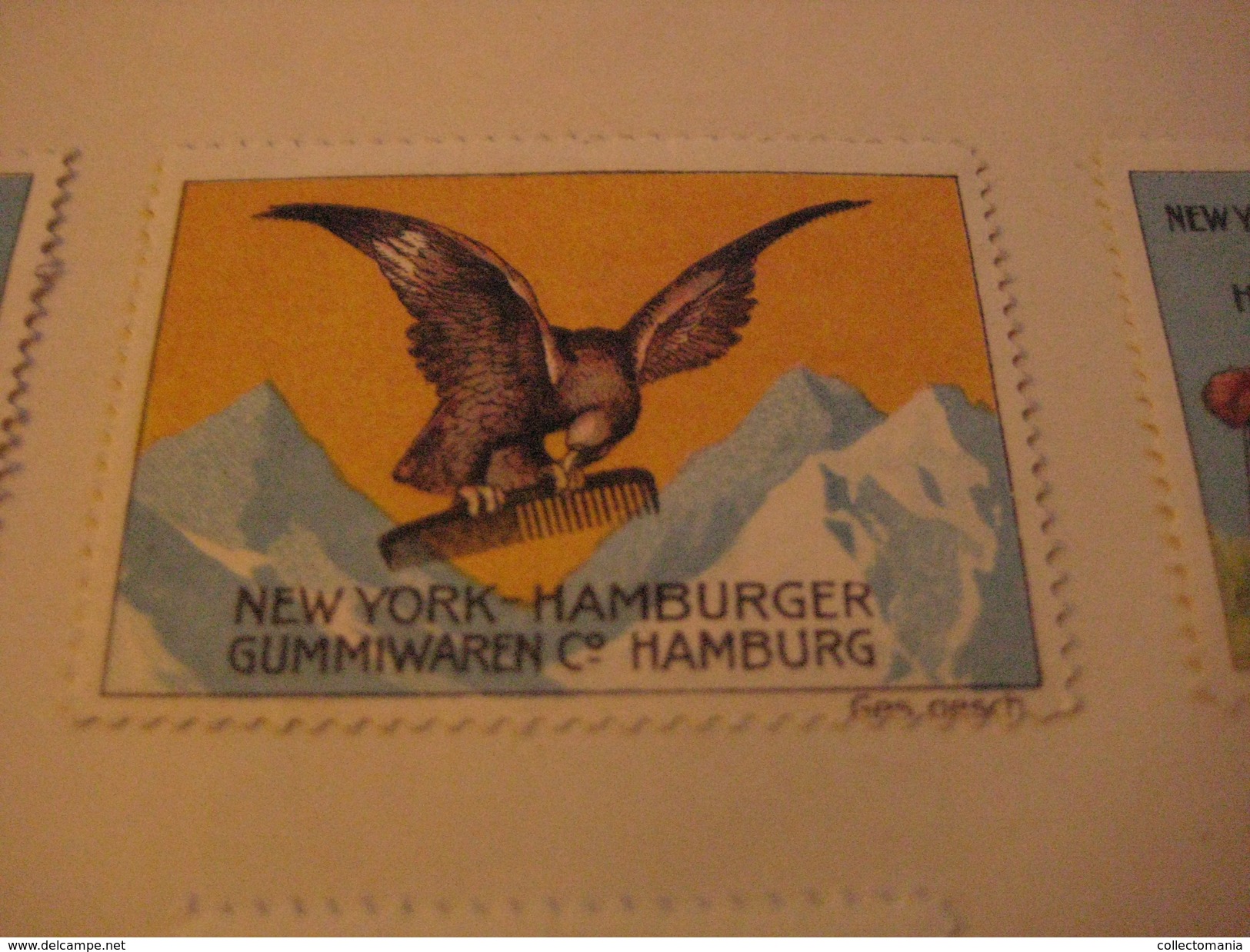 4 Poster Stamp Advertising Litho New York Hamburger GUMMIwaren ADLER KAME Käme Eagle Arend   ART - Erinnophilie