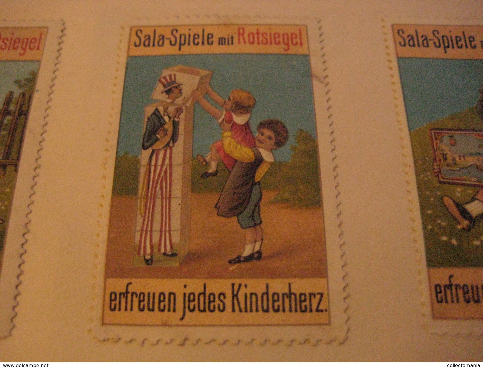 3 Poster Stamp Advertising Litho SALA Spiele Mit ROTSIEGEL Kionderherz Ministrel Kinder Goose Girl Games  ART - Erinnophilie
