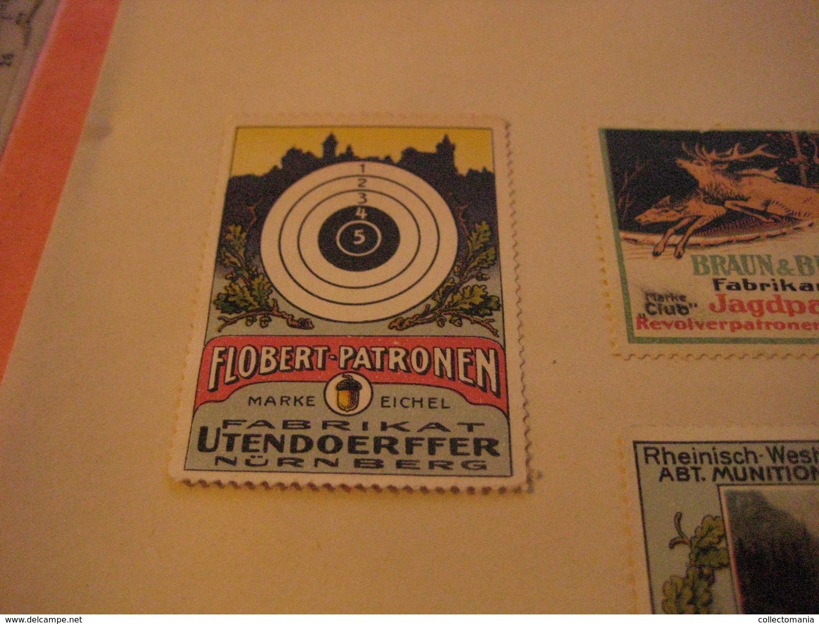 5 Poster Stamp Advertising Litho Munitions Fabrik Jagdpatronen ADLER Braun Bloem UTENDORFER Bram DUSSELDORF  Sprengstoff - Vignetten (Erinnophilie)