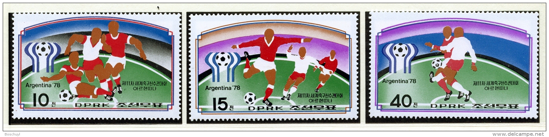 North Korea, 1977, Soccer World Cup Argentina 1978, Football, MNH Perforated, Michel 1676-1678A - Corée Du Nord