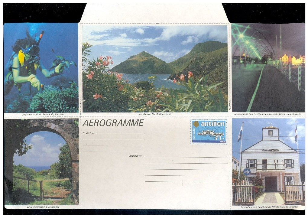 AEROGRAMME AEROGRAM AIR LETTER STATIONERY * ANTILLES ANTILLEN * DIVER FISH SCENERY * UNUSED - Antillen