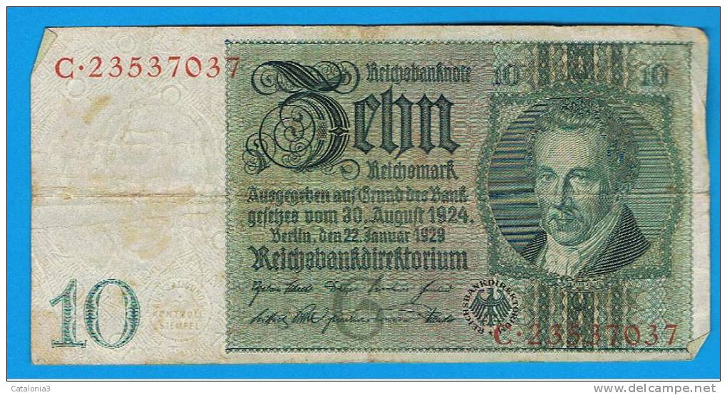 ALEMANIA - GERMANY - 10 Reichmark 1929 MBC  P-180 - 10 Mark