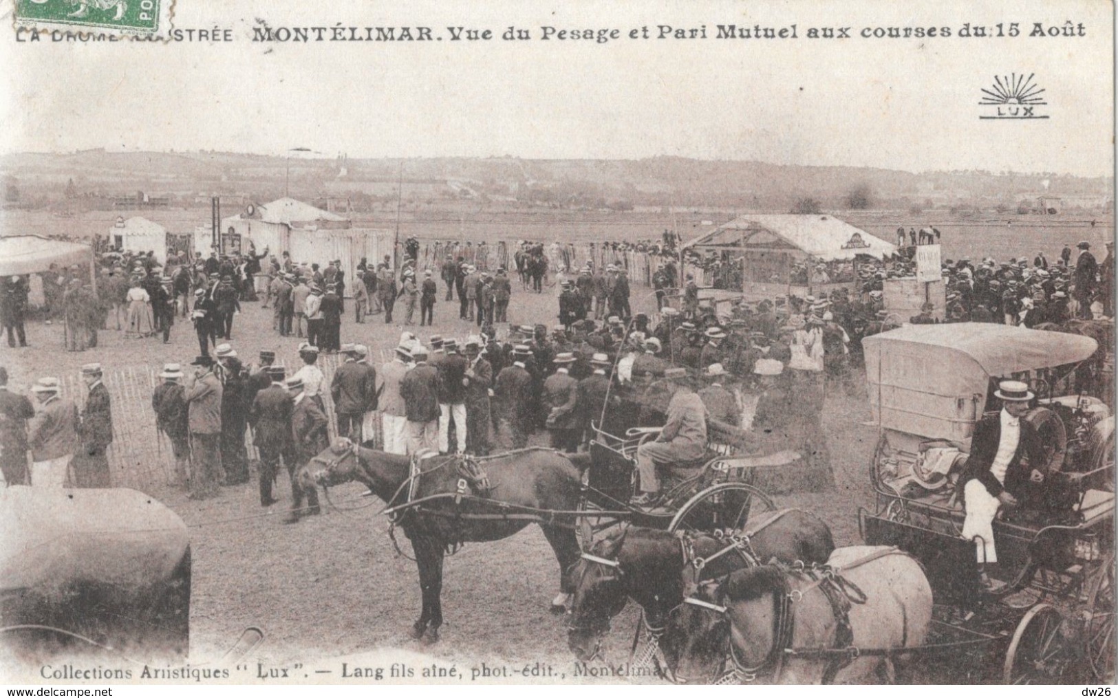 Montélimar - Hippodrome: Vue Du Pesage Et Pari Mutuel Aux Courses De 15 Août - Edition Lang Fils, Carte Lux, Sépia - Horse Show